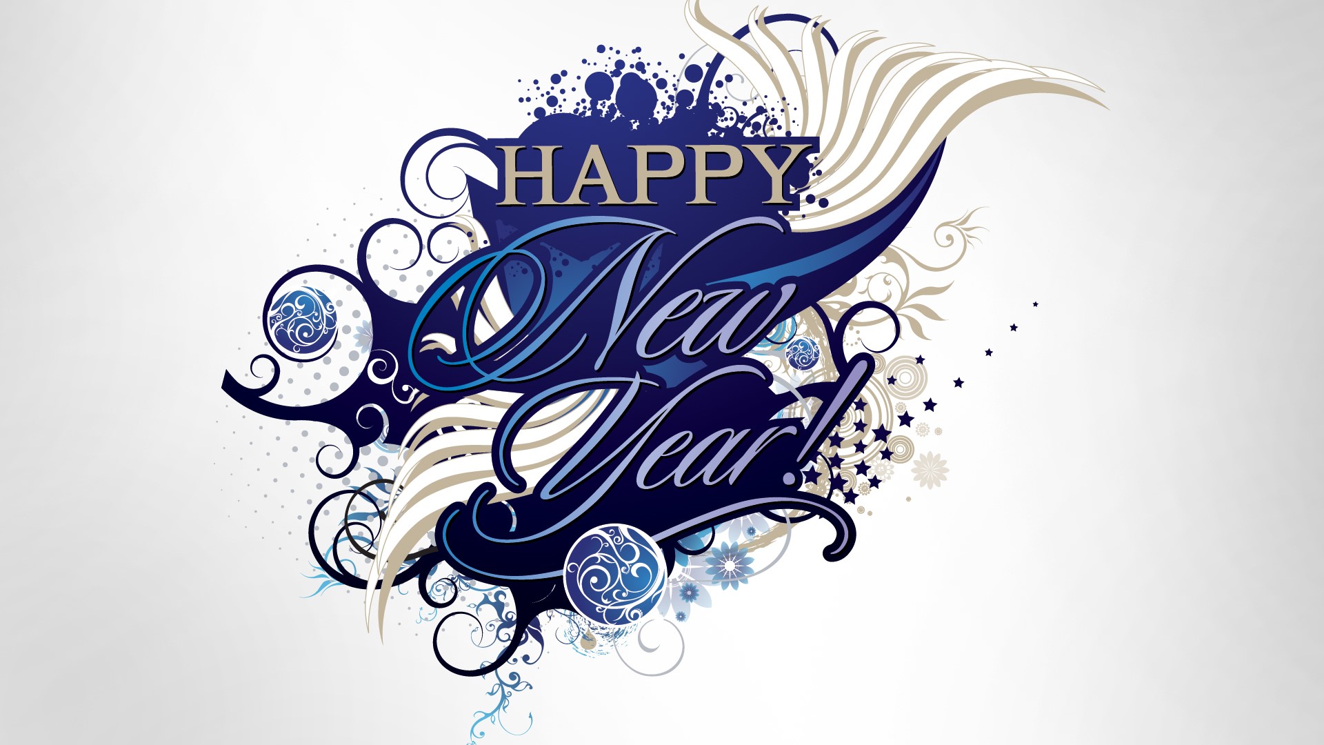 Happy New Year typography with abstract blue and white design HD Wallpaper