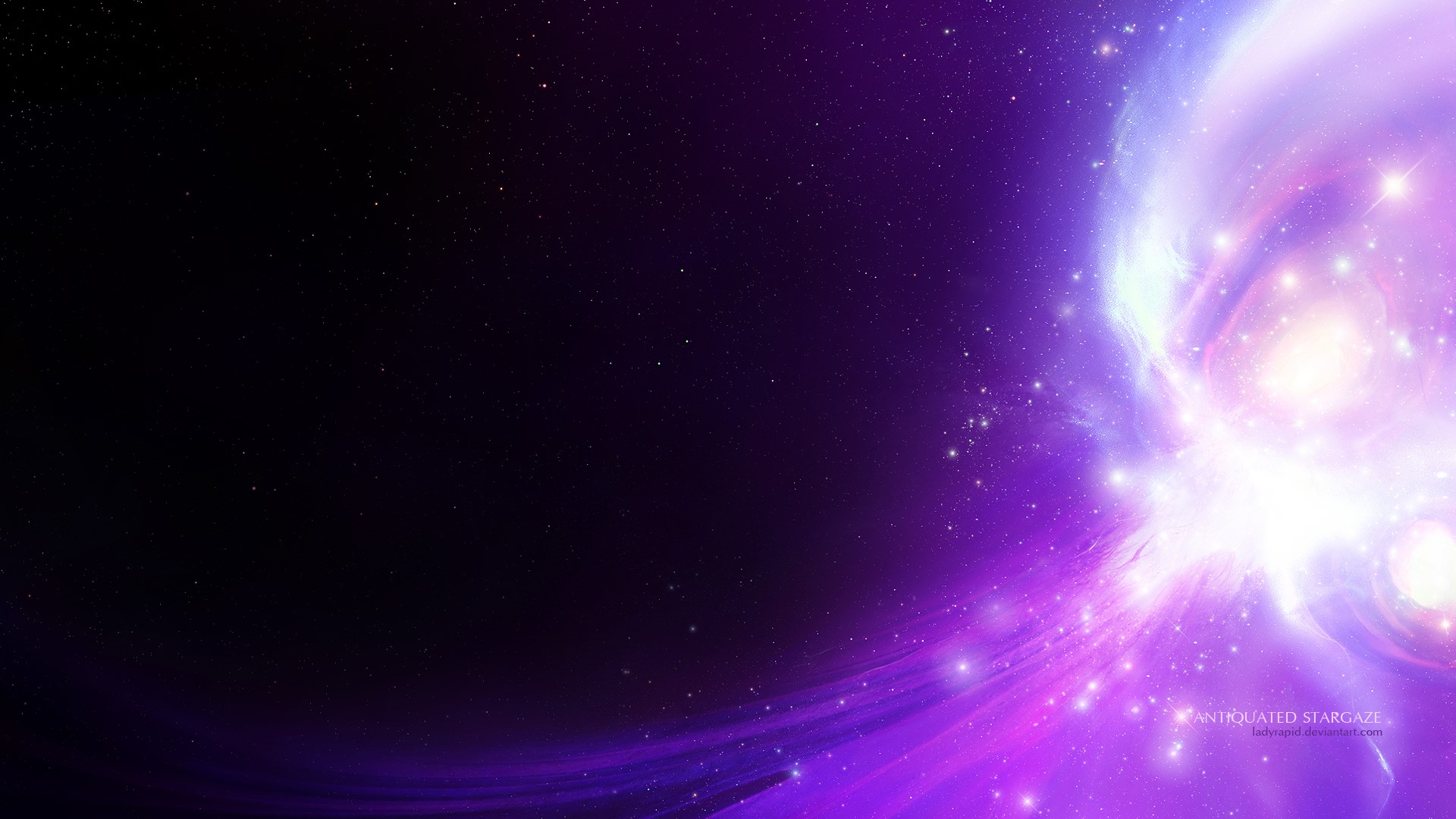 Digital art of a purple and white galaxy with stars HD Wallpaper