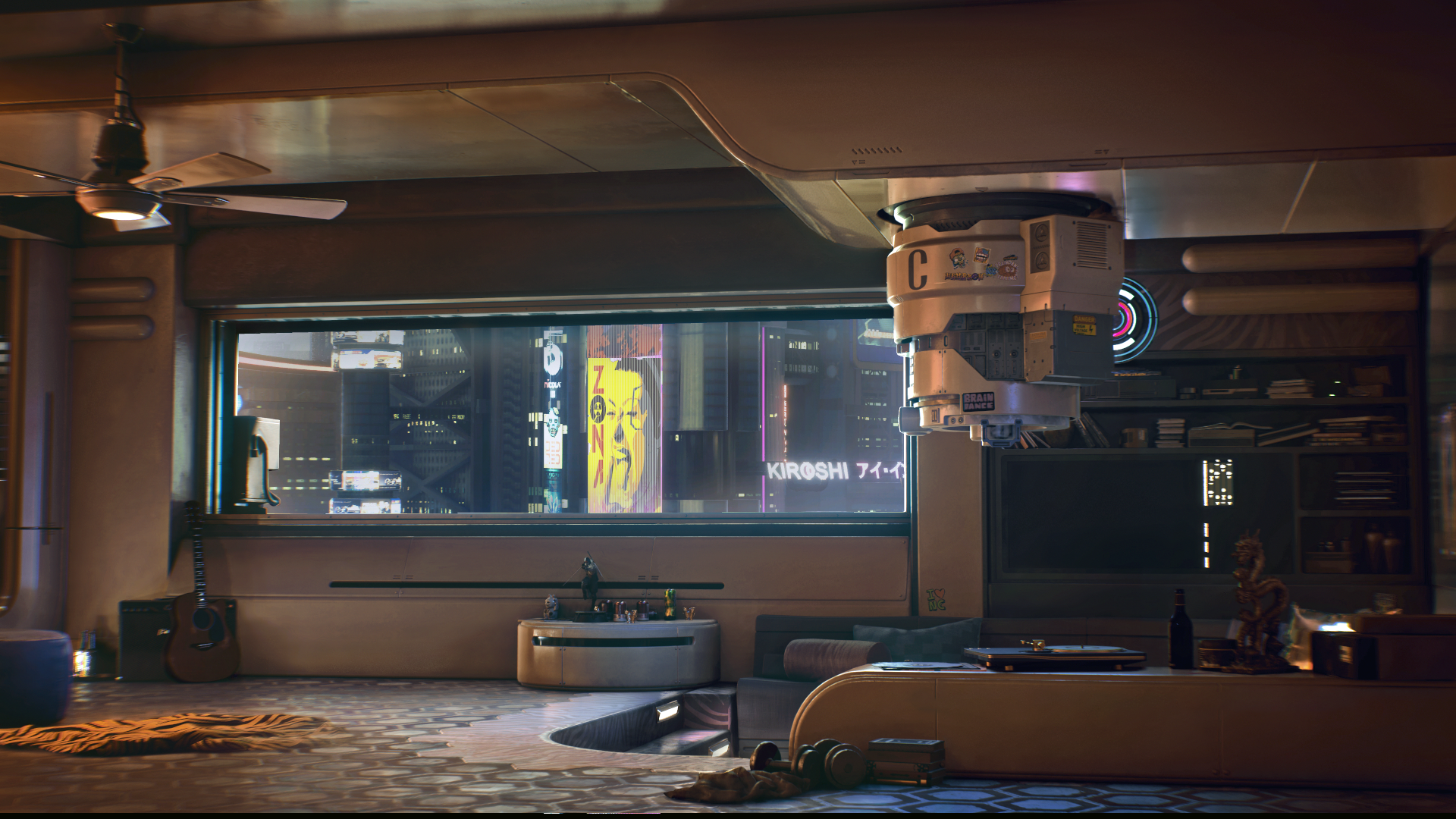 Cyberpunk 2077 screenshot of a futuristic apartment HD Wallpaper
