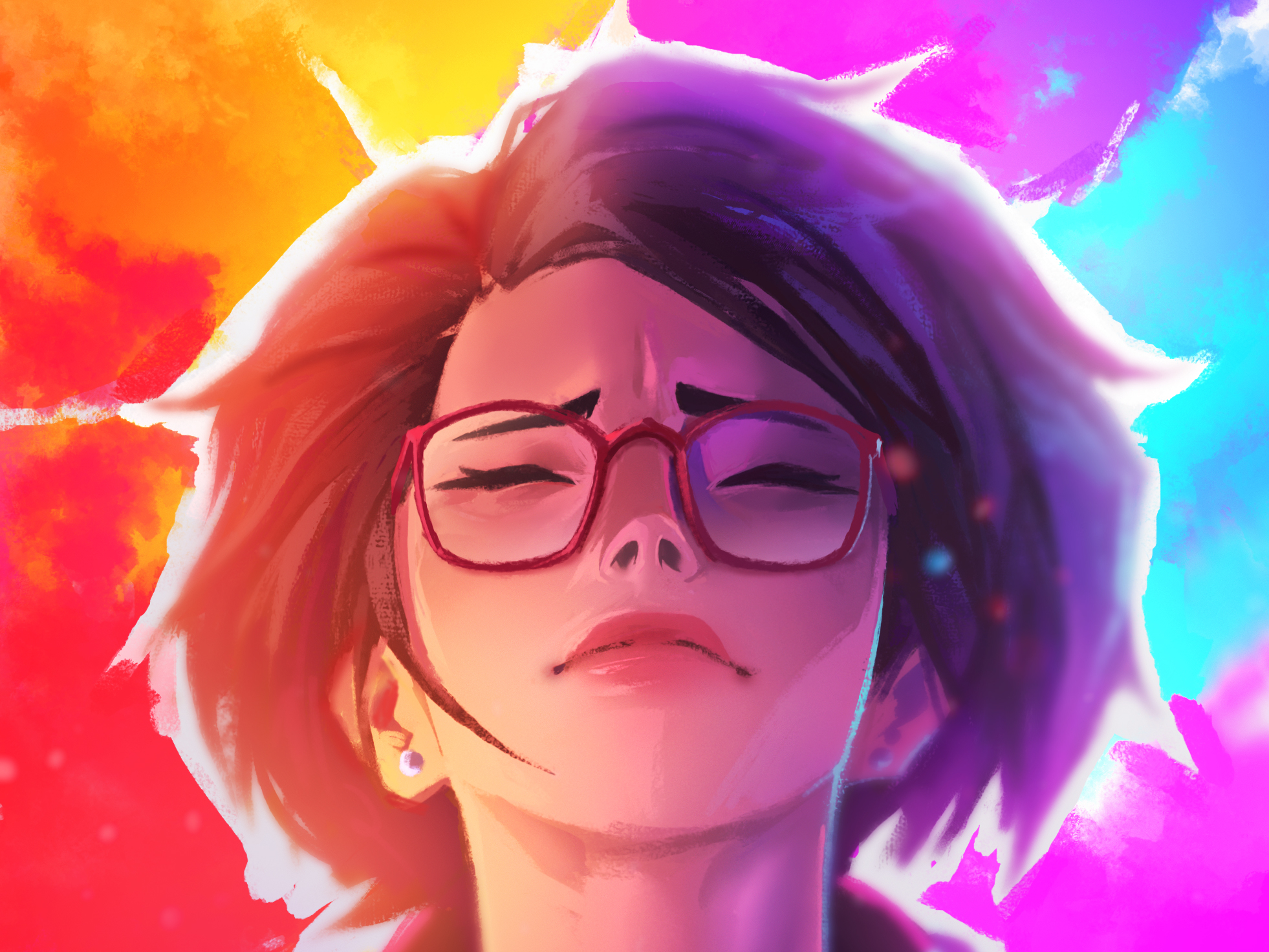 Alex Chen with glasses and colorful background HD Wallpaper