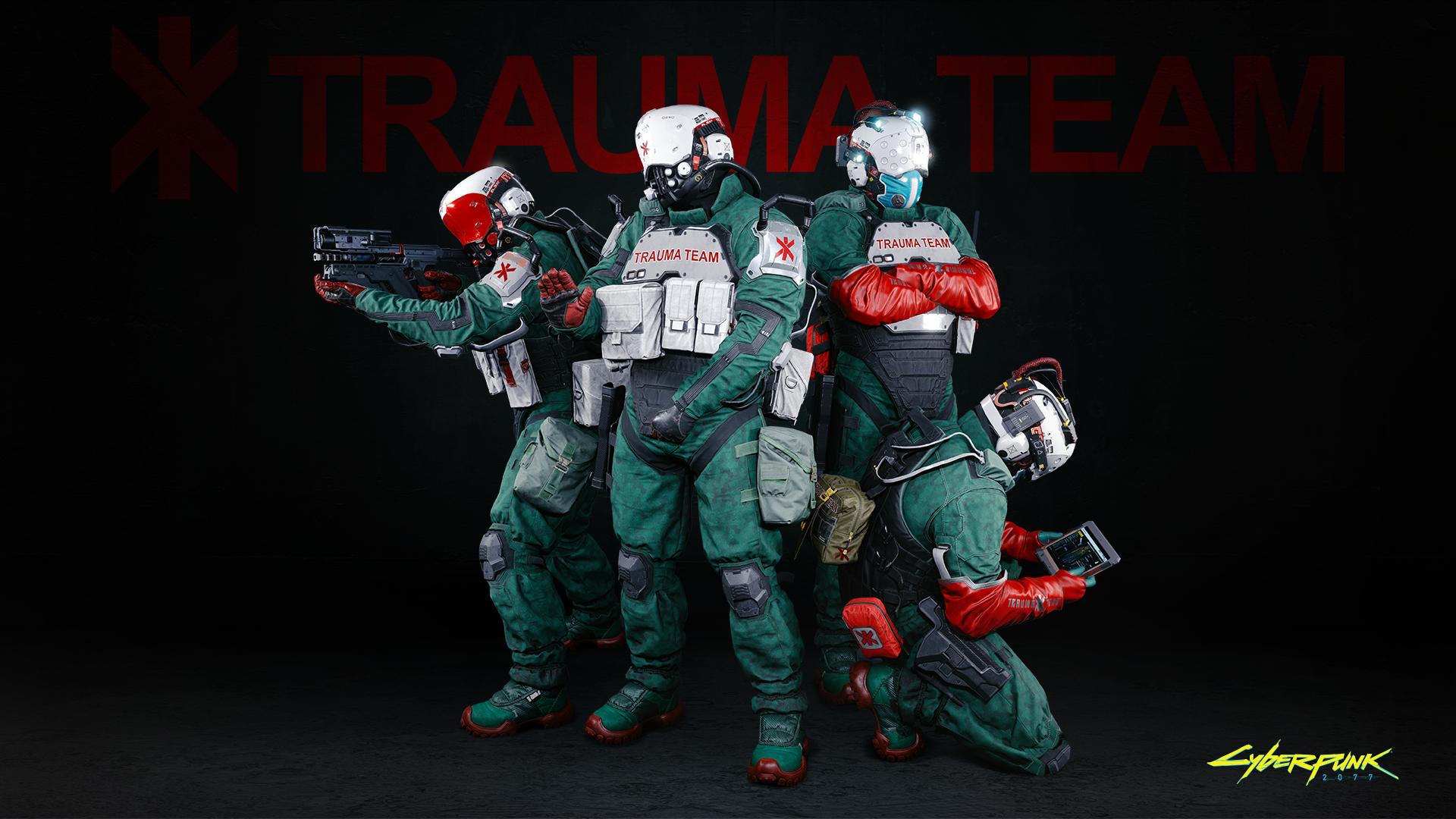Cyberpunk 2077 Trauma Team members in uniform HD Wallpaper