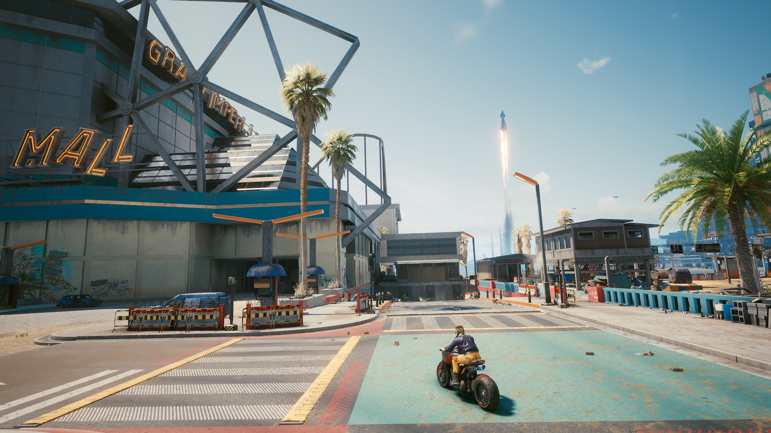 Cyberpunk 2077: Motorcycle rider near Grand Imperial Mall HD Wallpaper
