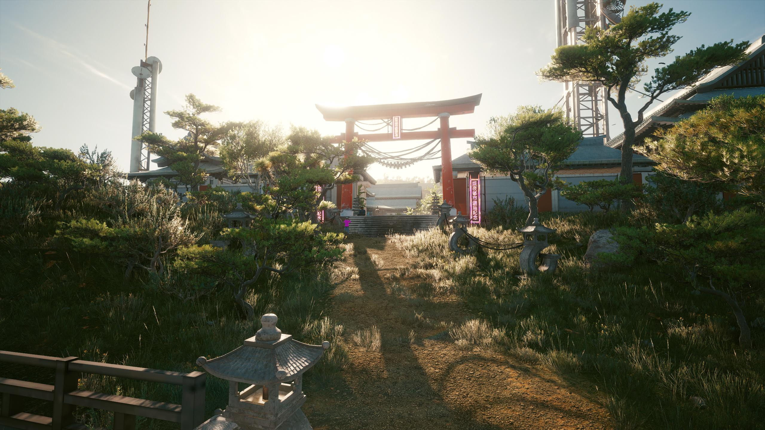 Cyberpunk 2077 Japanese Temple with Torii Gate HD Wallpaper