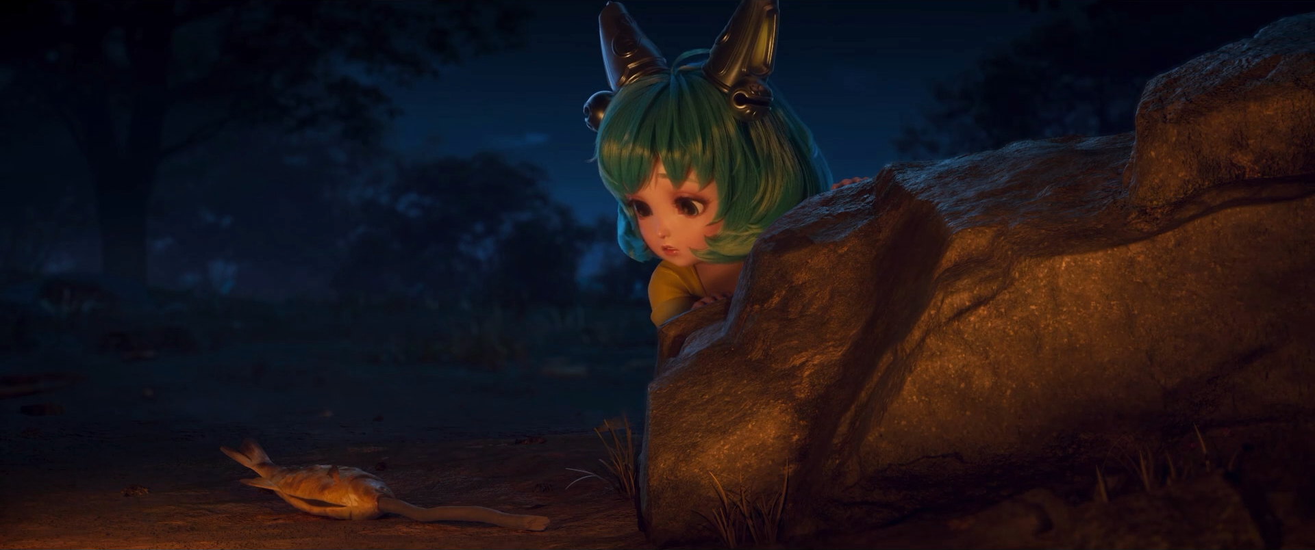 Lulu from League of Legends looking at a fish HD Wallpaper
