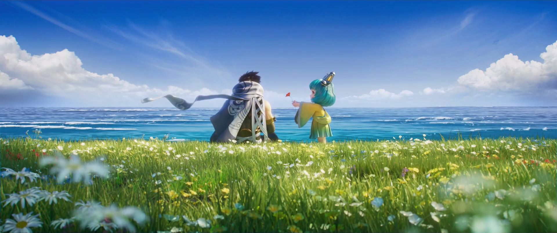 Characters from Arena of Valor in a field by the sea HD Wallpaper