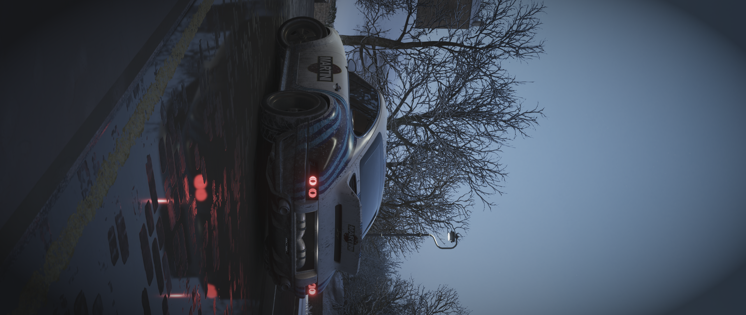 Martini Racing car on a wet road at dusk HD Wallpaper
