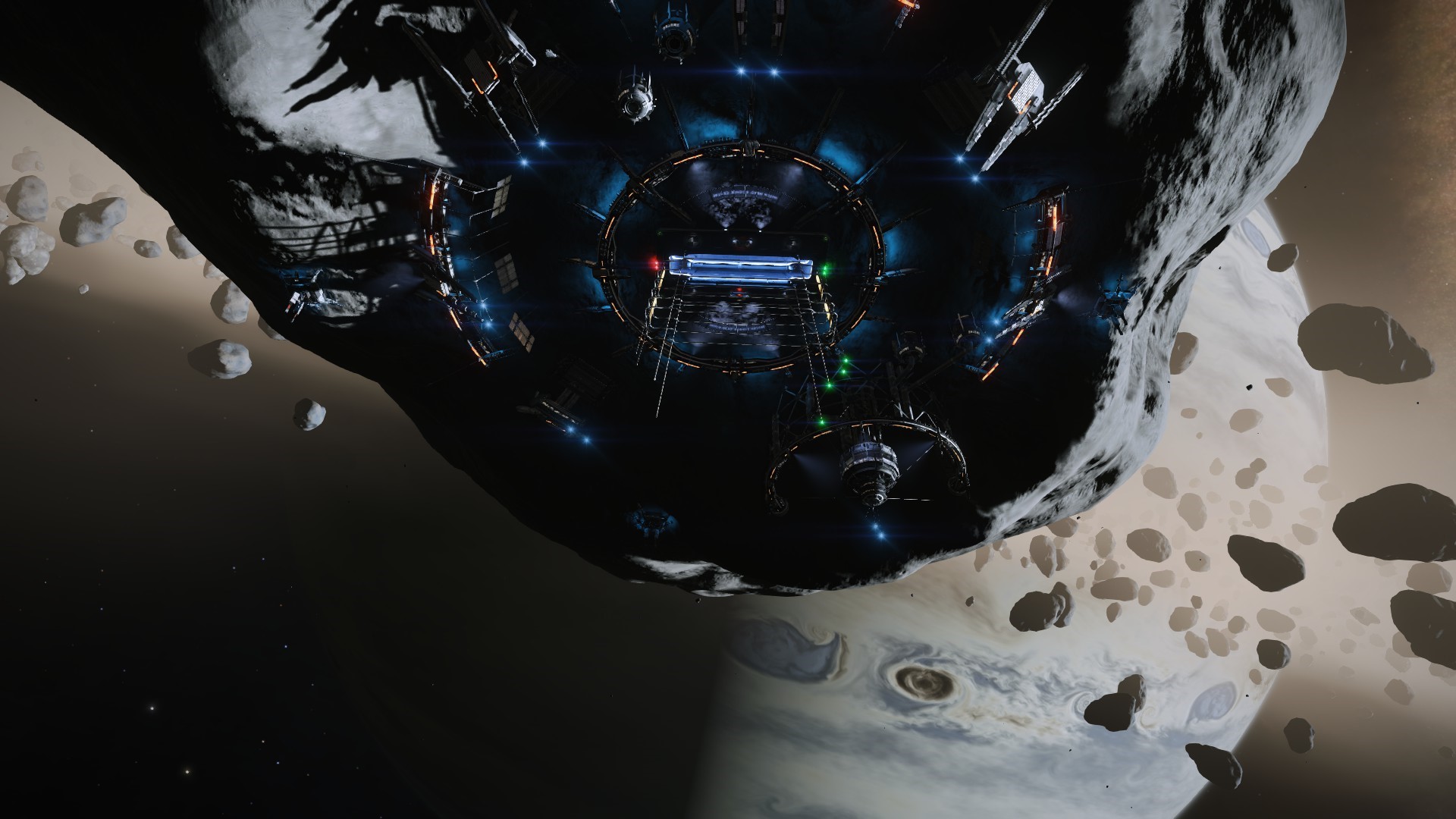 Space station docked with an asteroid in Elite: Dangerous HD Wallpaper