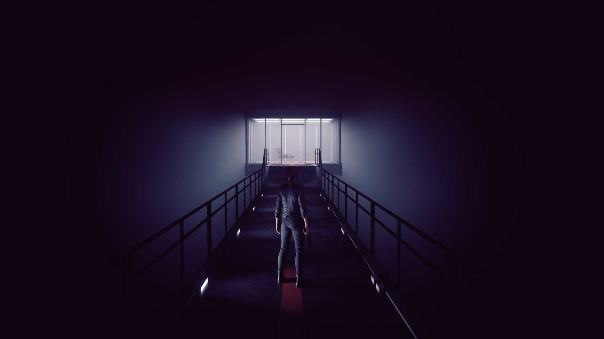 Jesse Faden from Control in a dark hallway HD Wallpaper