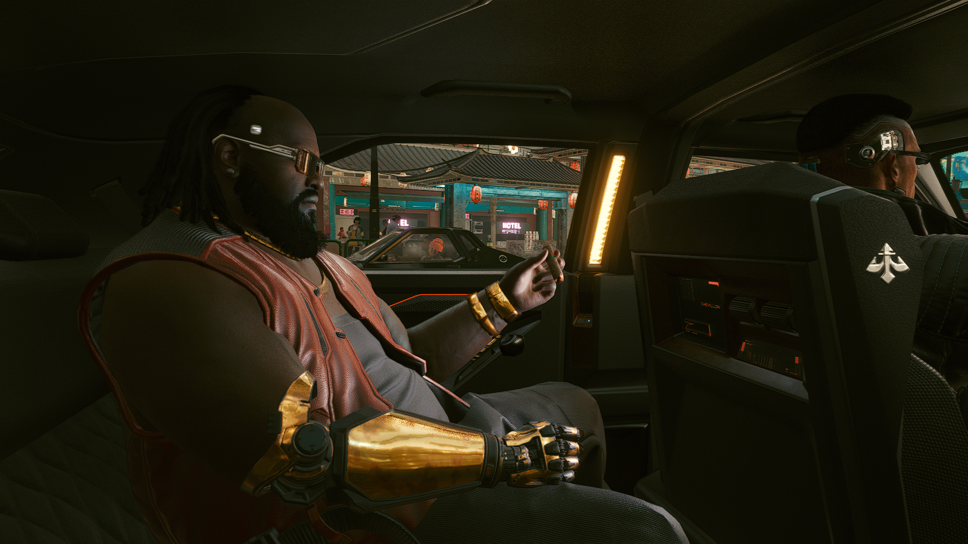 Cyberpunk 2077: Two men in a car HD Wallpaper