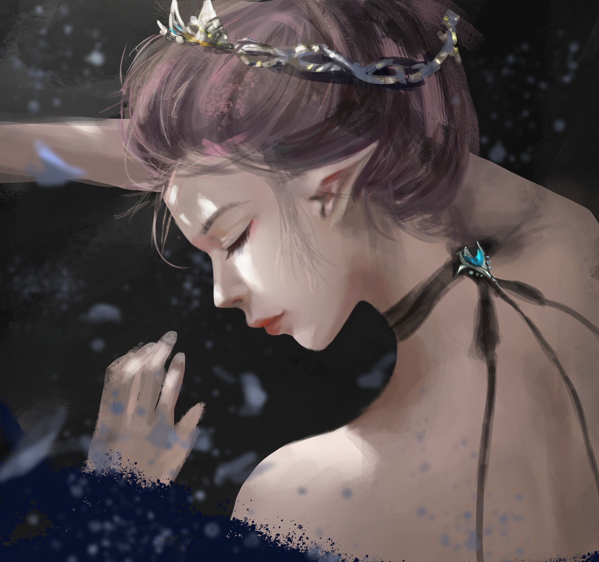 Fantasy elf girl with crown and blue jewel HD Wallpaper