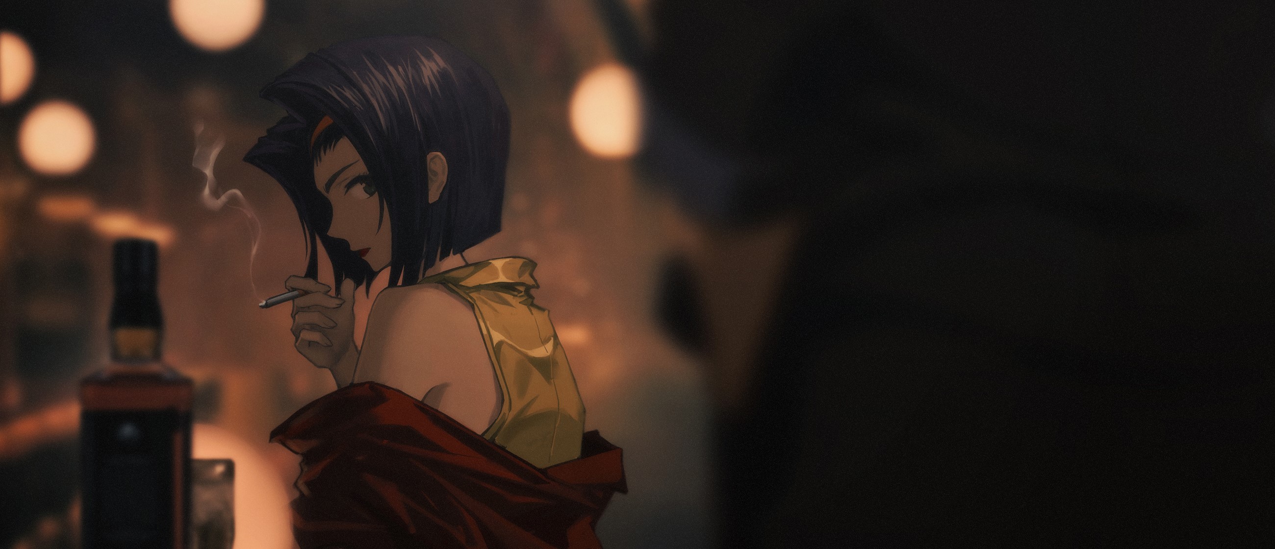 Faye Valentine from Cowboy Bebop smoking at a bar HD Wallpaper