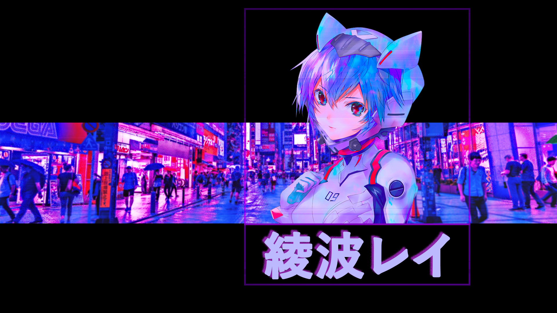 Ayanami Rei from Neon Genesis Evangelion in a cyberpunk city HD Wallpaper