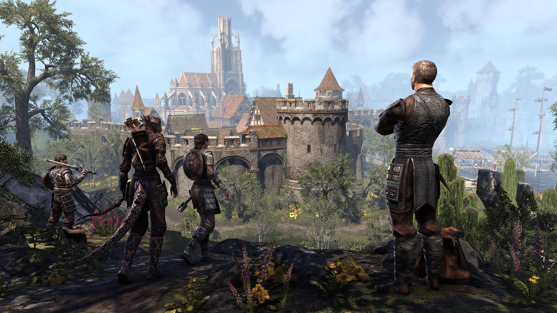 The Elder Scrolls Online characters overlooking a city HD Wallpaper