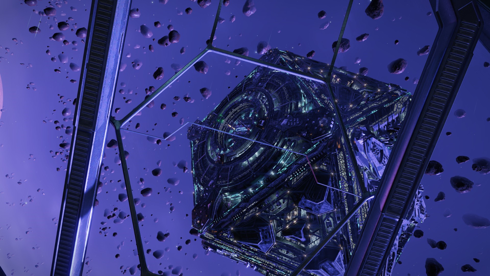 Elite: Dangerous screenshot of a cube-shaped space station HD Wallpaper