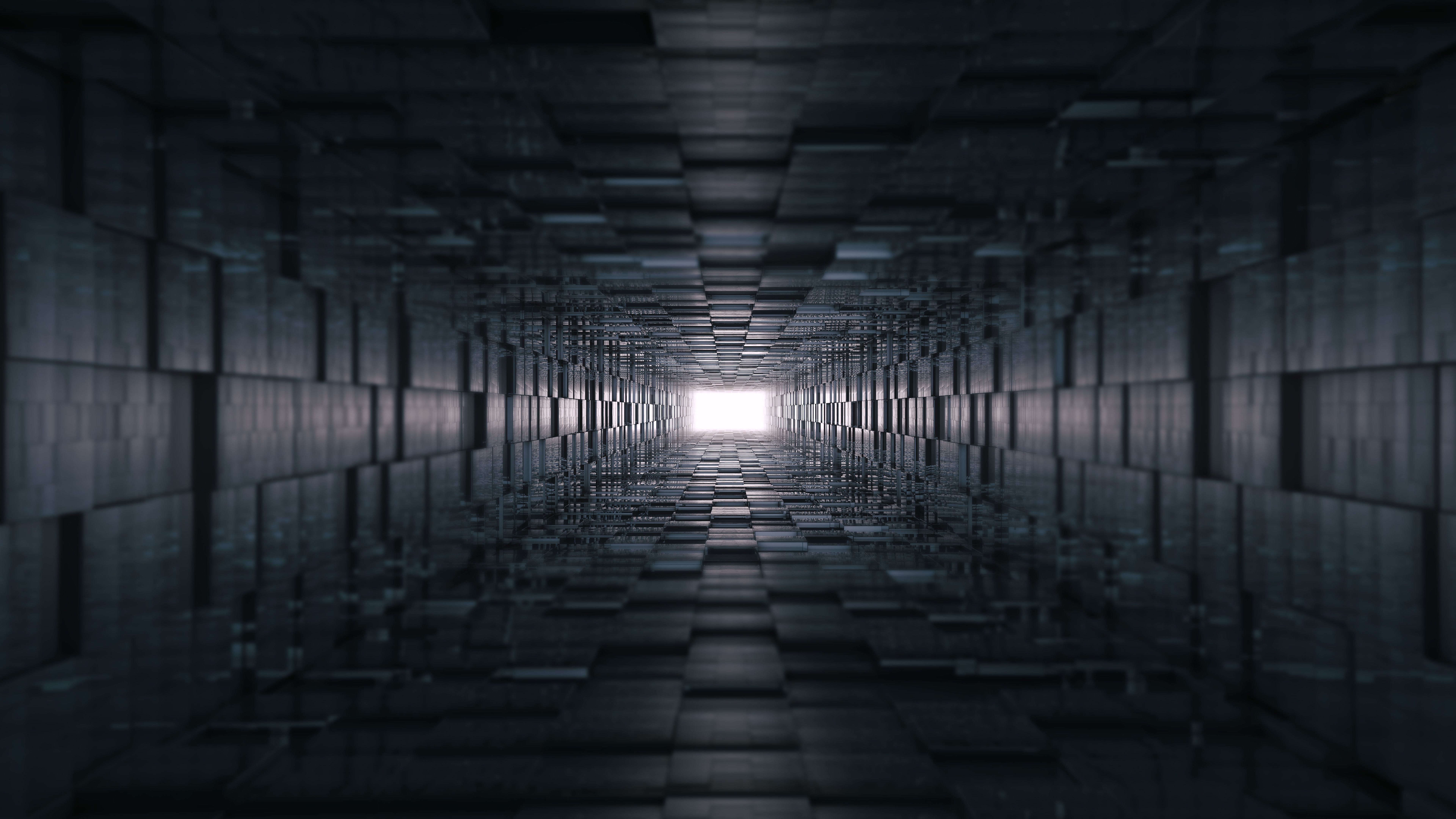 3D Abstract Tunnel with Geometric Blocks HD Wallpaper
