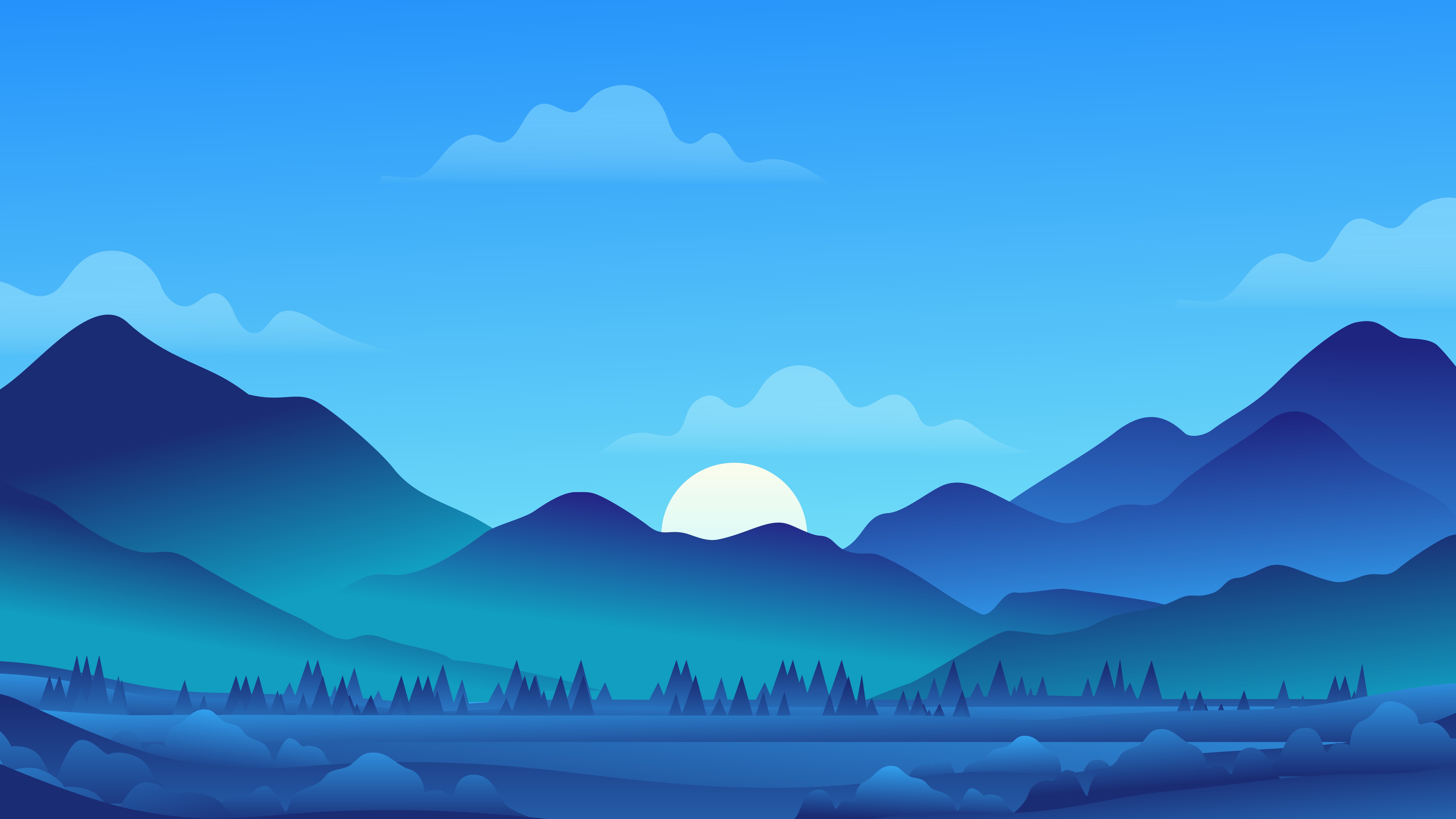 Minimalist Blue Mountain Landscape Artwork HD Wallpaper