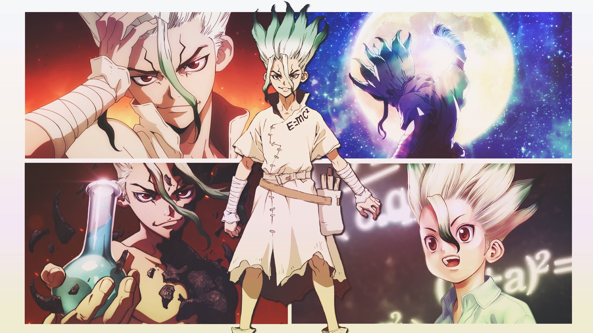 Senkuu Ishigami from Dr. Stone collage HD Wallpaper