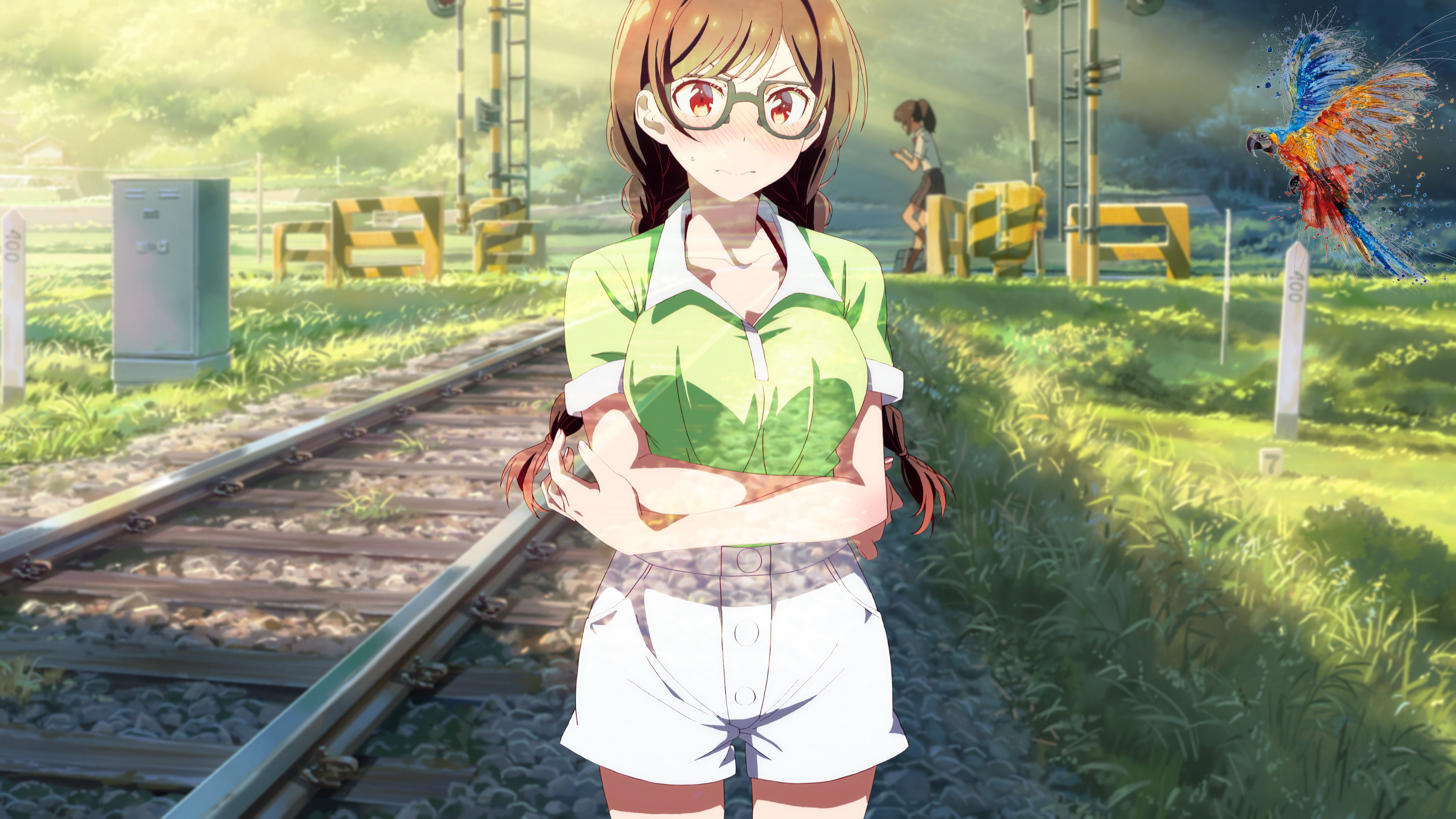 Chizuru Mizuhara from Rent-a-Girlfriend on Train Tracks HD Wallpaper