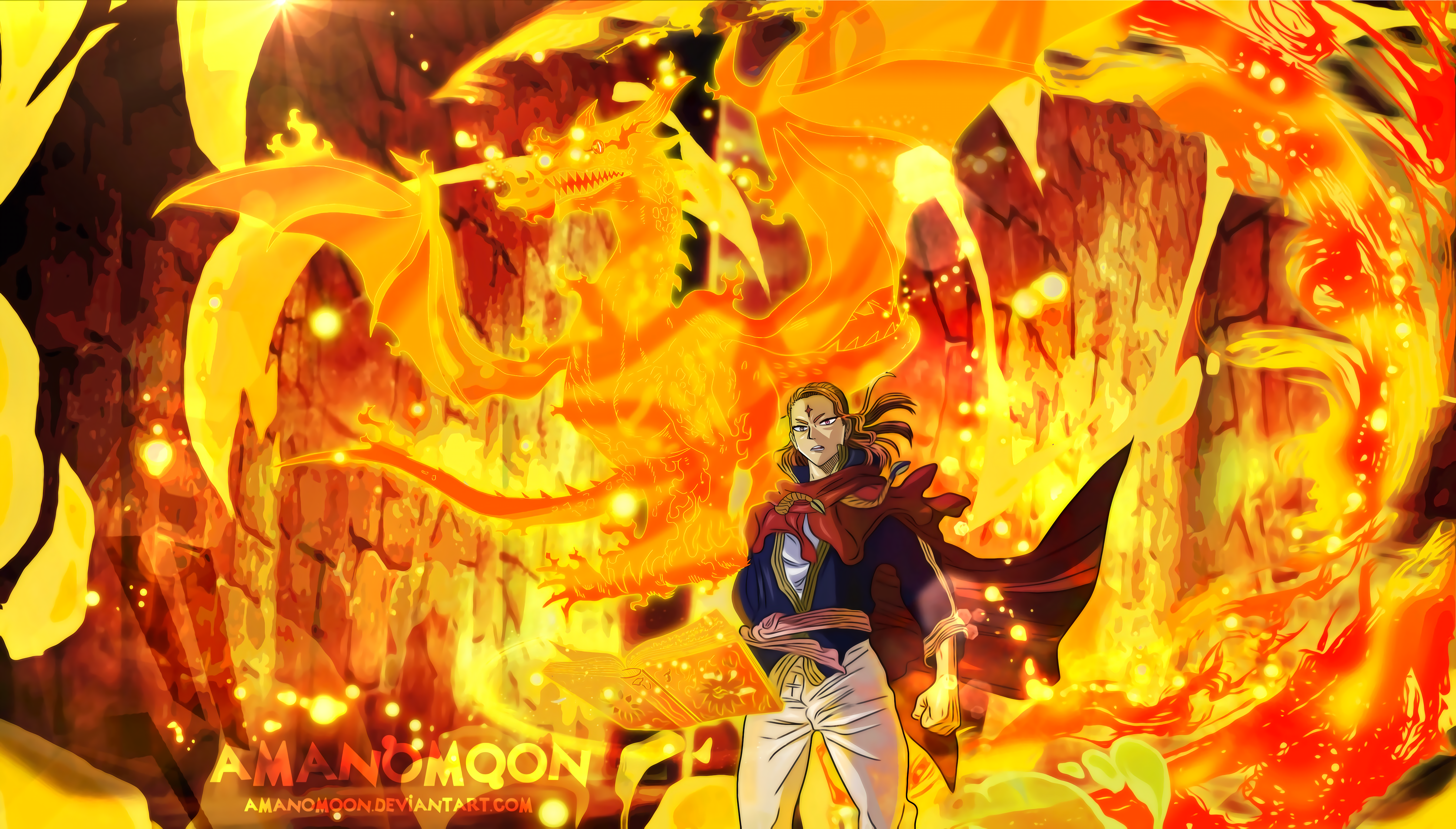 4K anime men from Black Clover with fire dragon HD Wallpaper