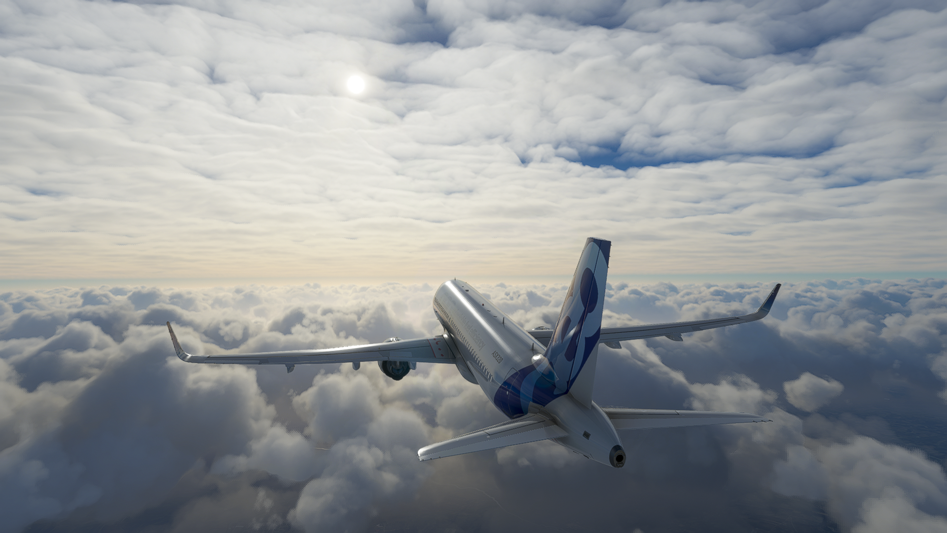 Airplane flying through clouds in Microsoft Flight Simulator HD Wallpaper