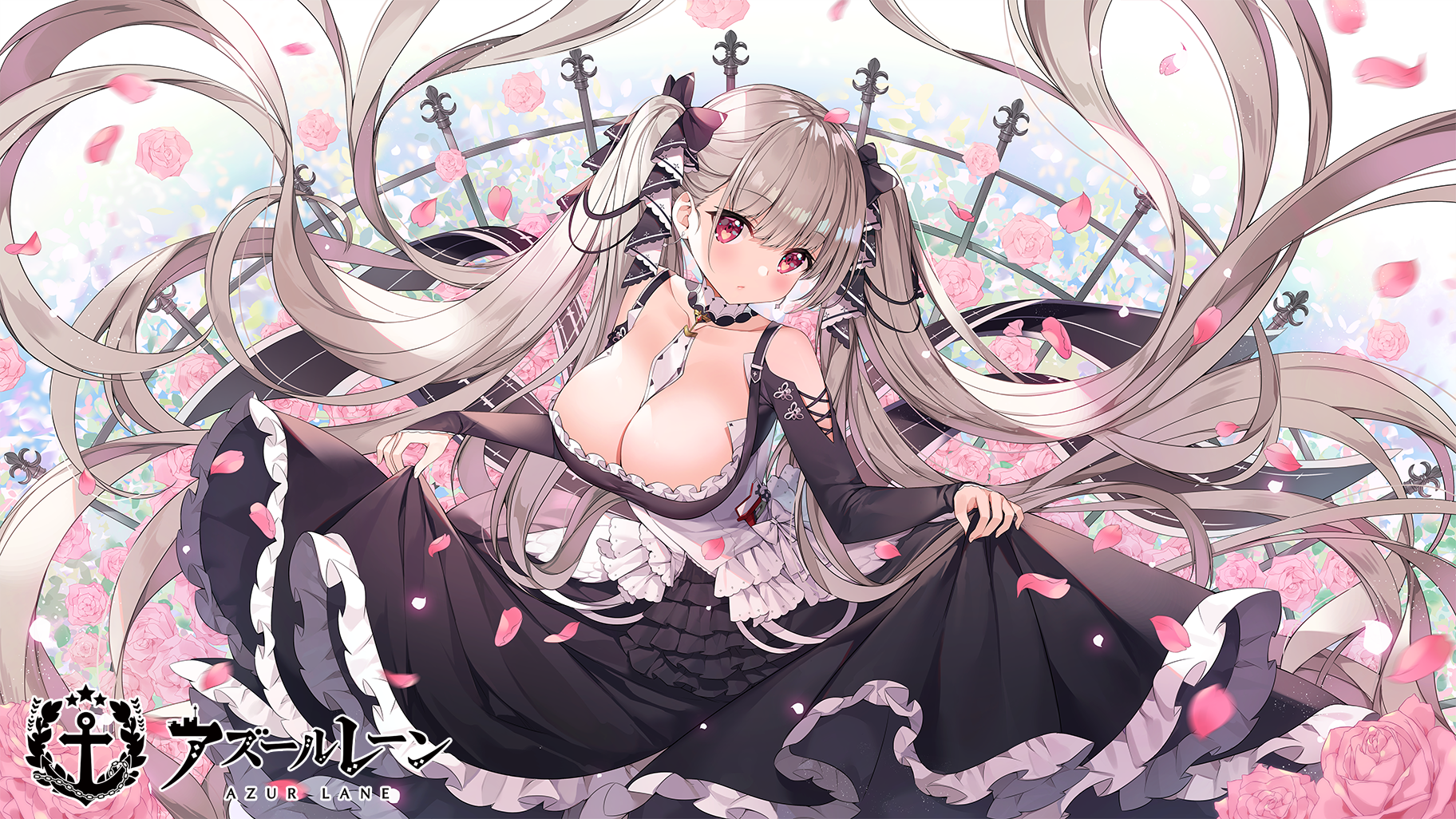 Formidable from Azur Lane with twintails and roses HD Wallpaper