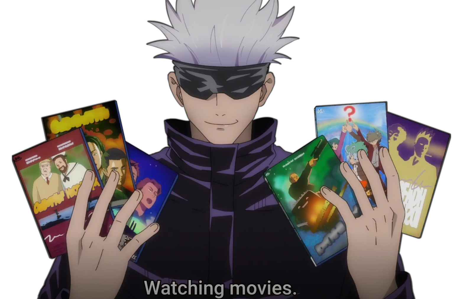 Satoru Gojo from Jujutsu Kaisen holding movie cases HD Wallpaper