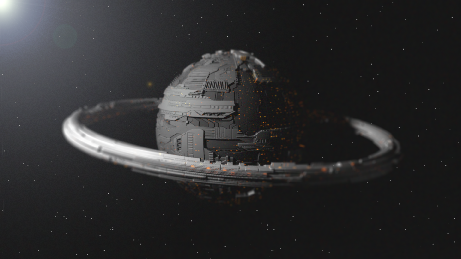 Sci-fi planet with rings in space HD Wallpaper