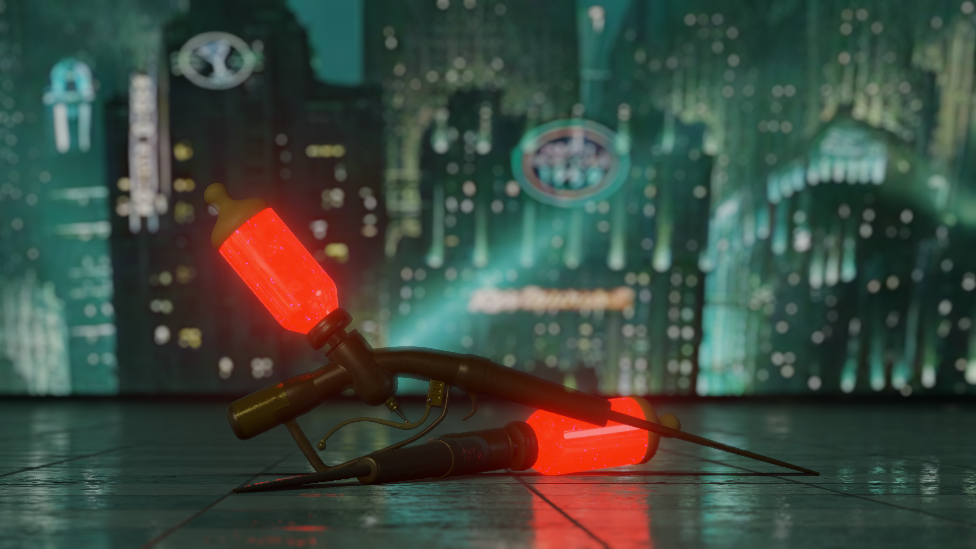 BioShock Syringe with Red Liquid in Rapture HD Wallpaper