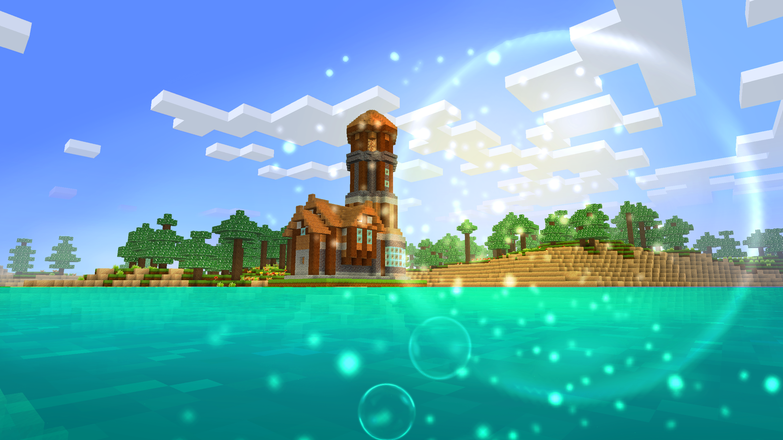 Video game landscape with lighthouse and island HD Wallpaper