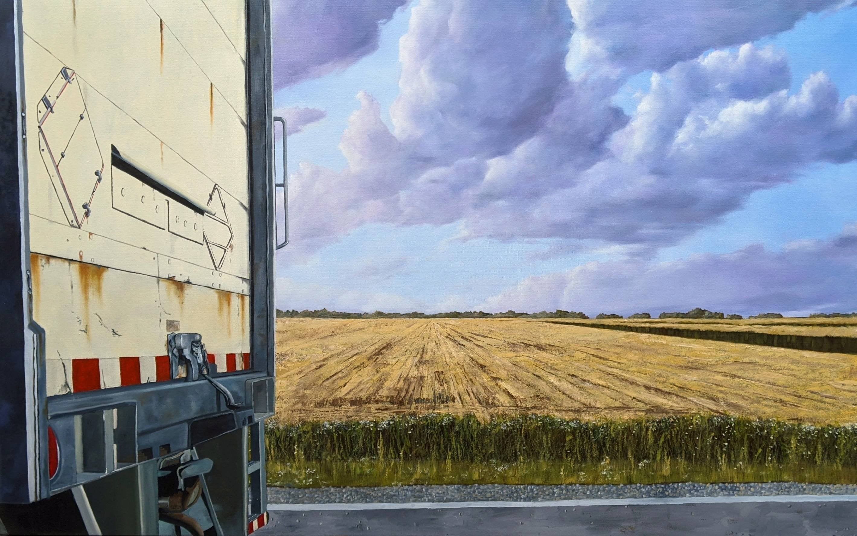 Painting of a truck trailer in a field HD Wallpaper