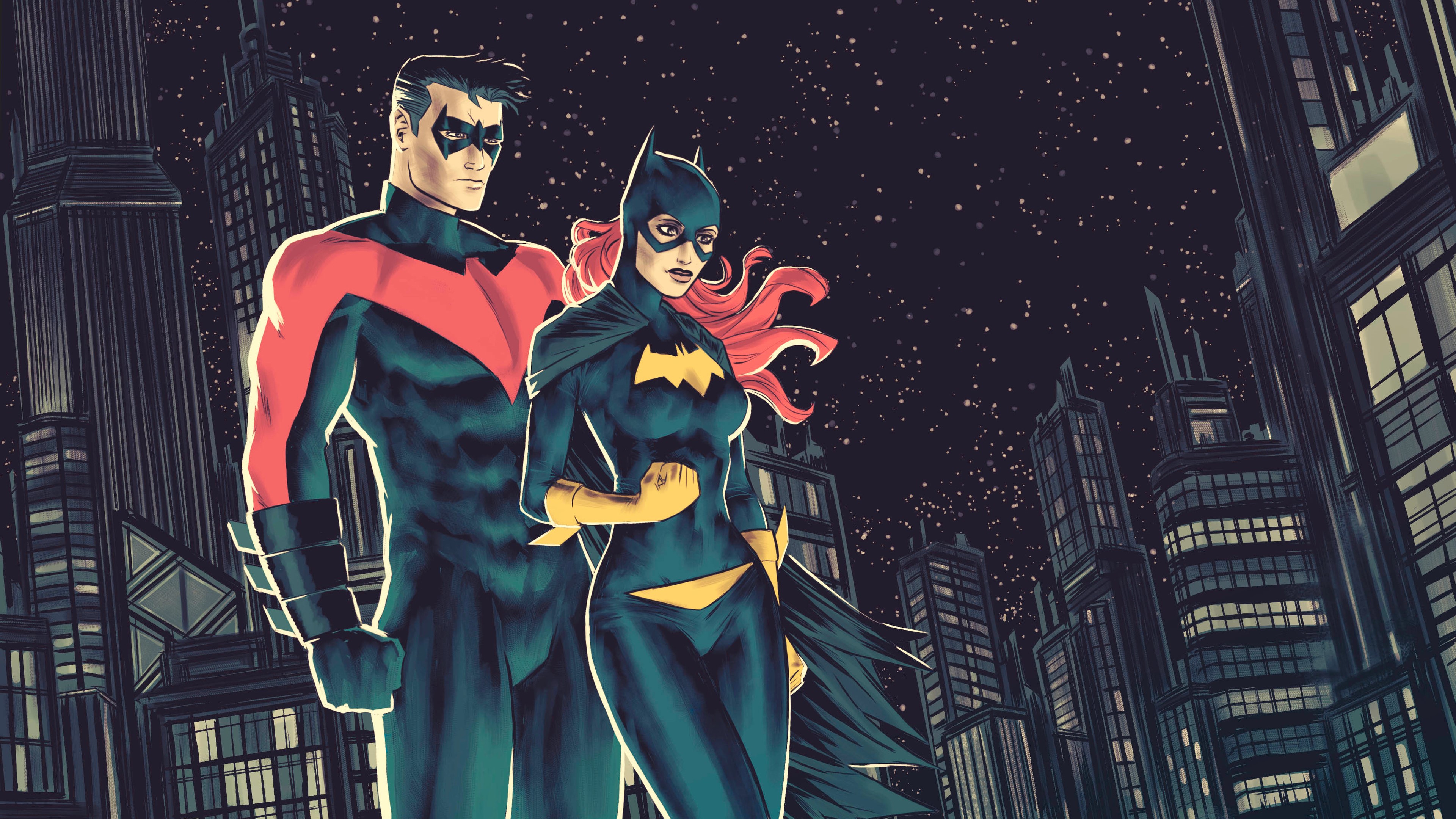 Nightwing and Batgirl in Gotham City HD Wallpaper