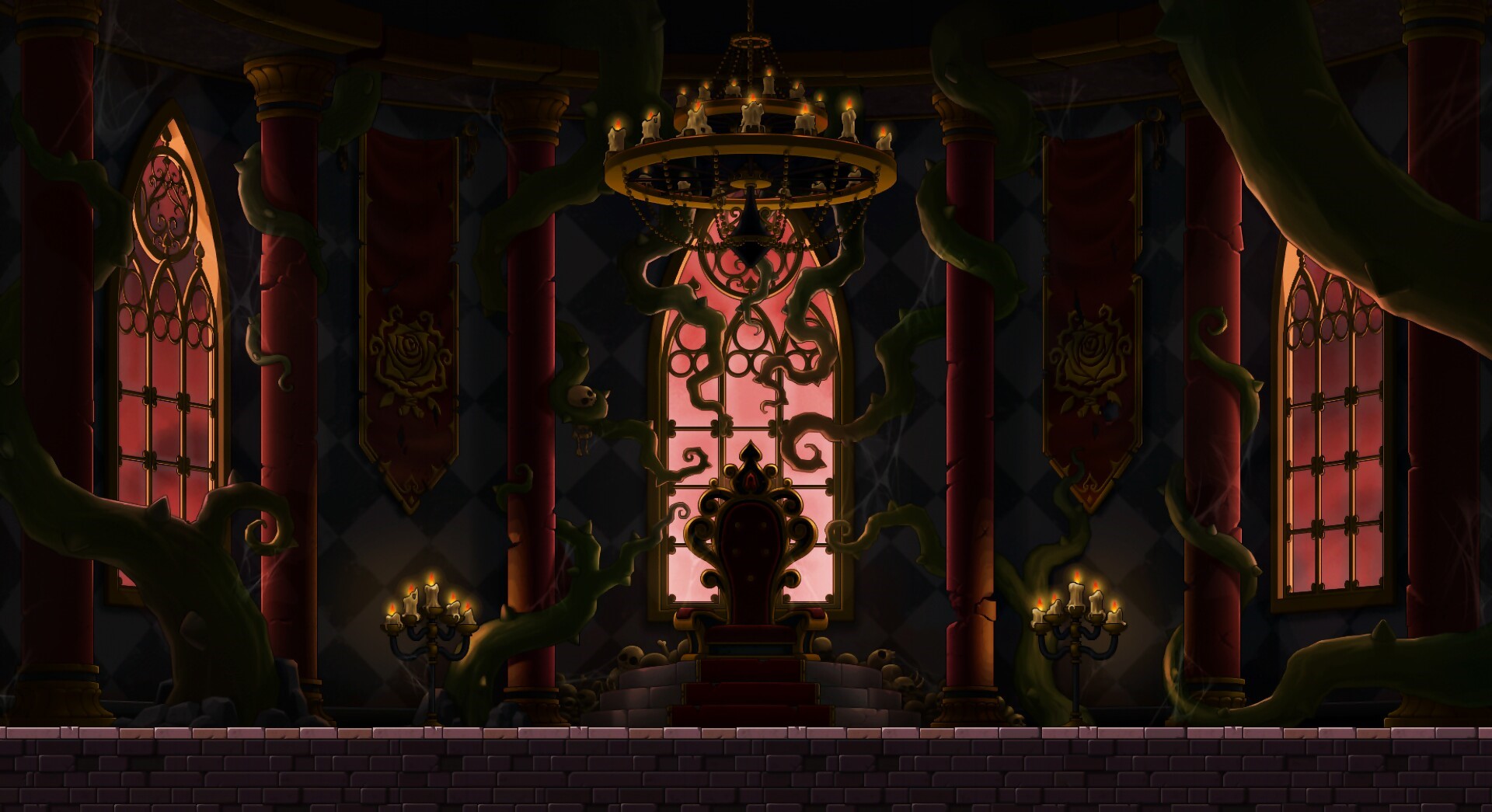 Throne room with vines and stained glass window in MapleStory HD Wallpaper