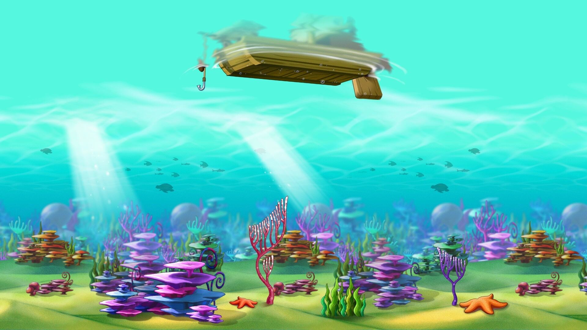 Underwater scene with coral reef and boat from MapleStory HD Wallpaper