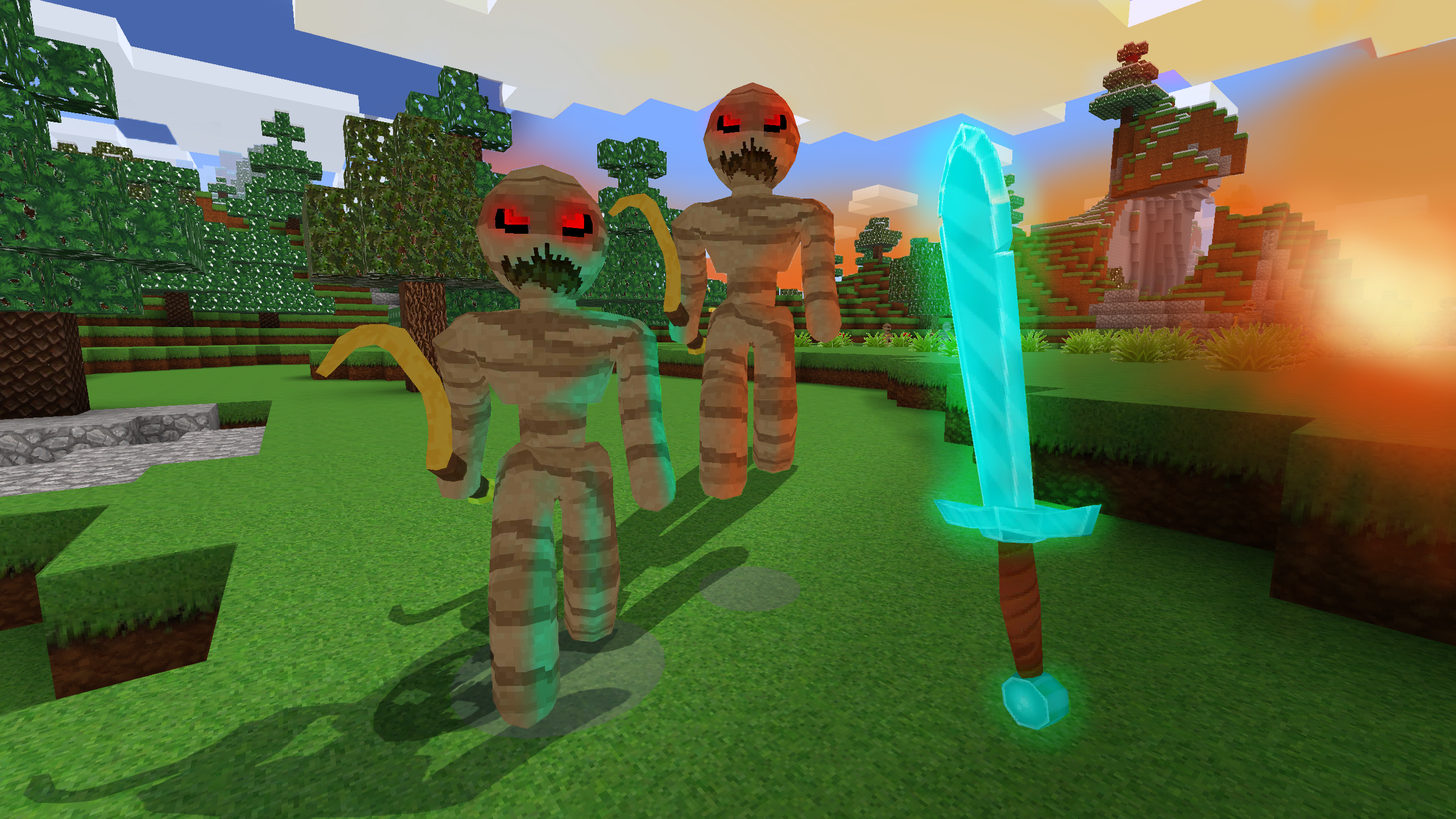 Mummies with swords in a video game world HD Wallpaper