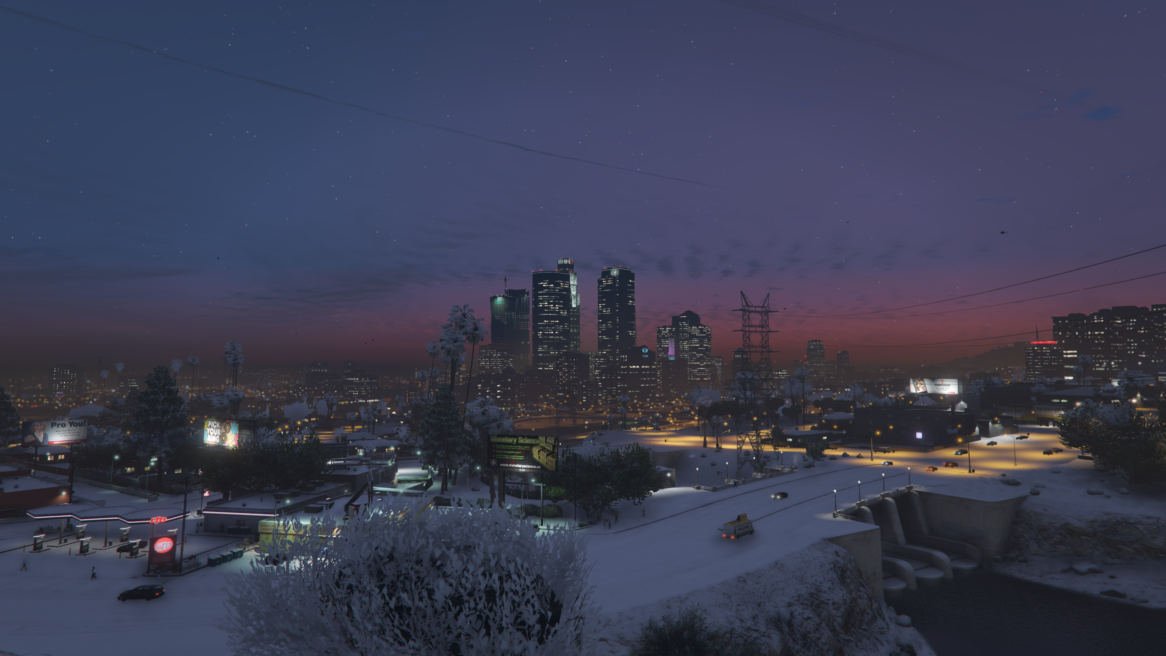 4K snow scene in Grand Theft Auto V Los Angeles at sunset HD Wallpaper