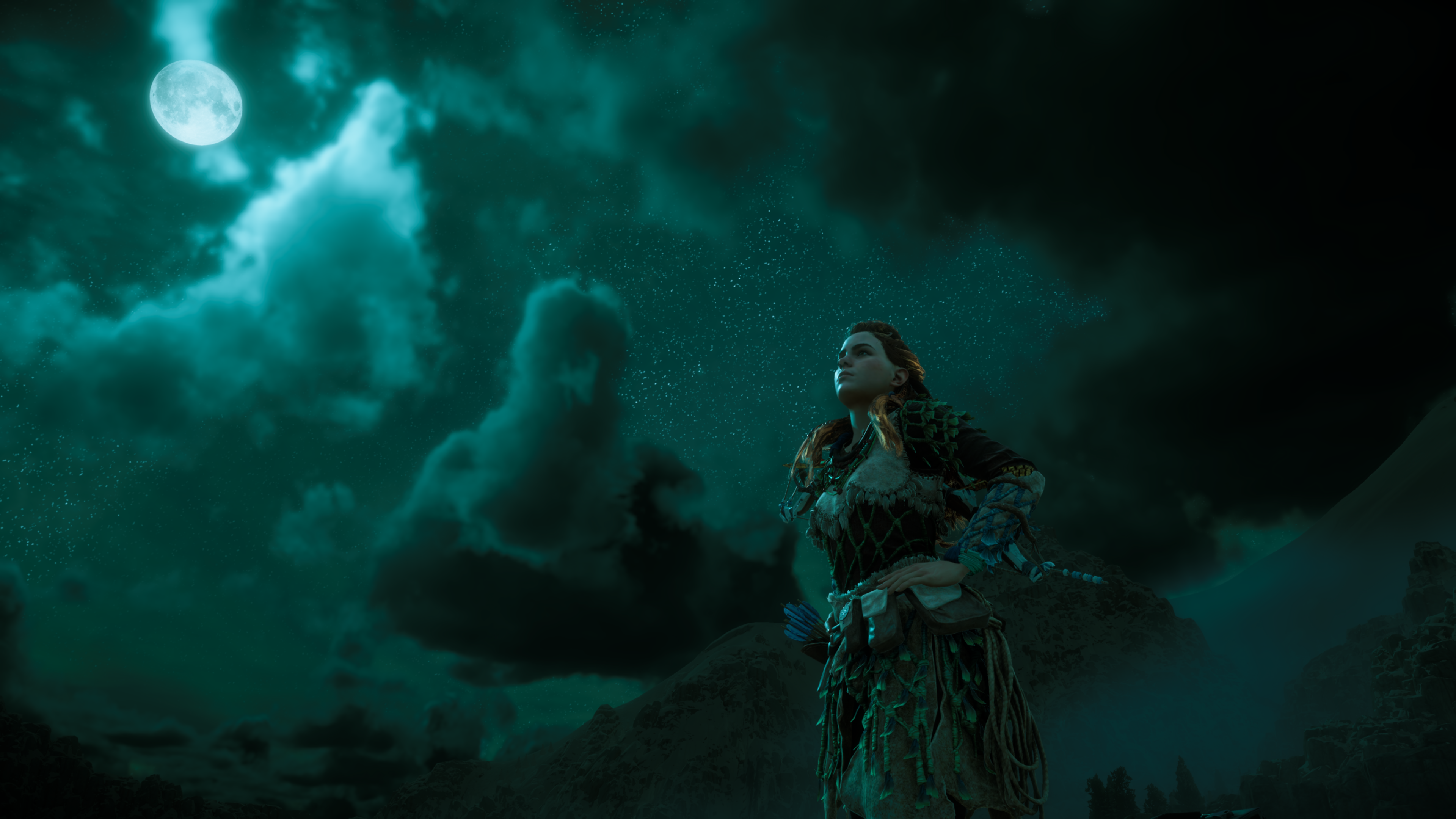 Aloy from Horizon Zero Dawn under the Moon HD Wallpaper