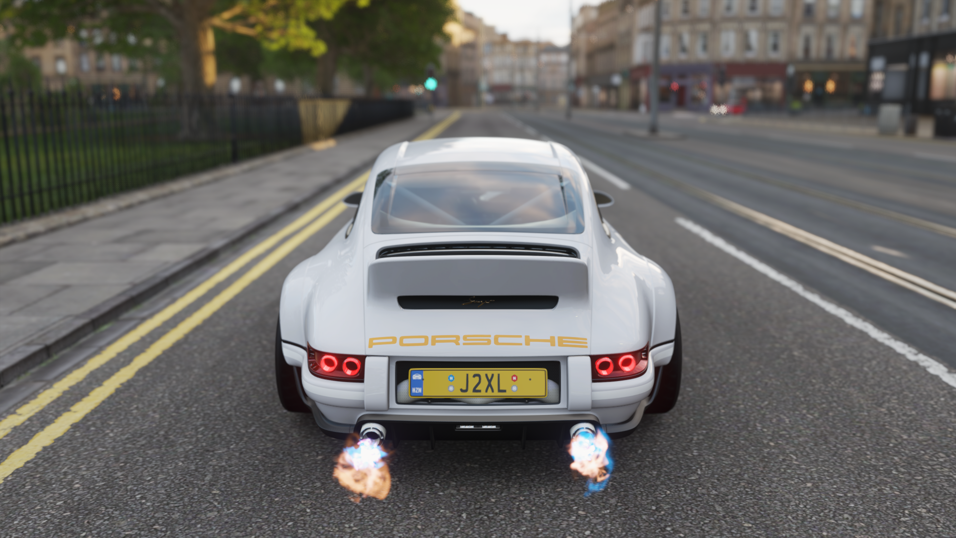 White Porsche 911 with flames from exhaust HD Wallpaper