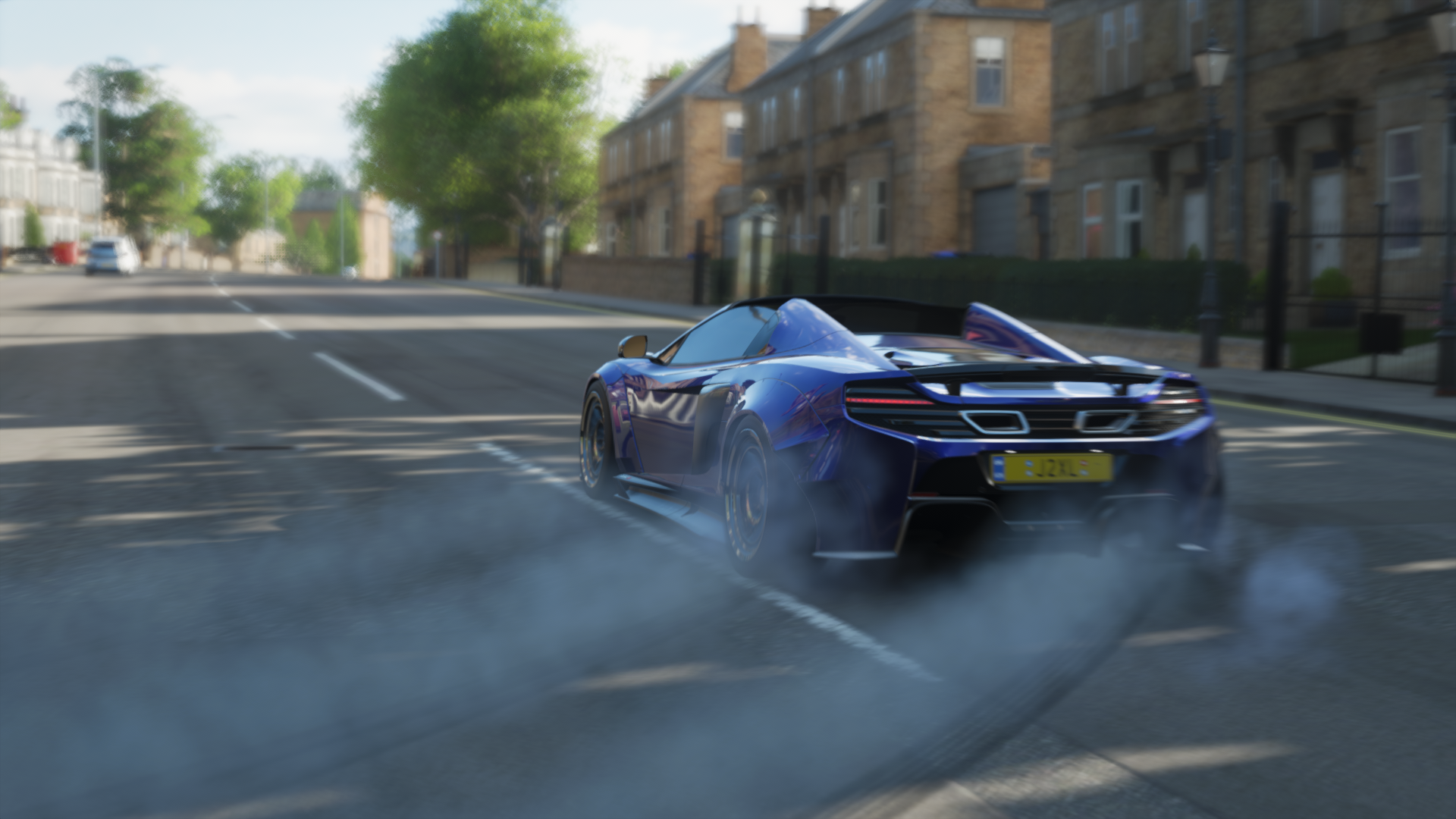 Blue McLaren drifting on a street in Forza HD Wallpaper