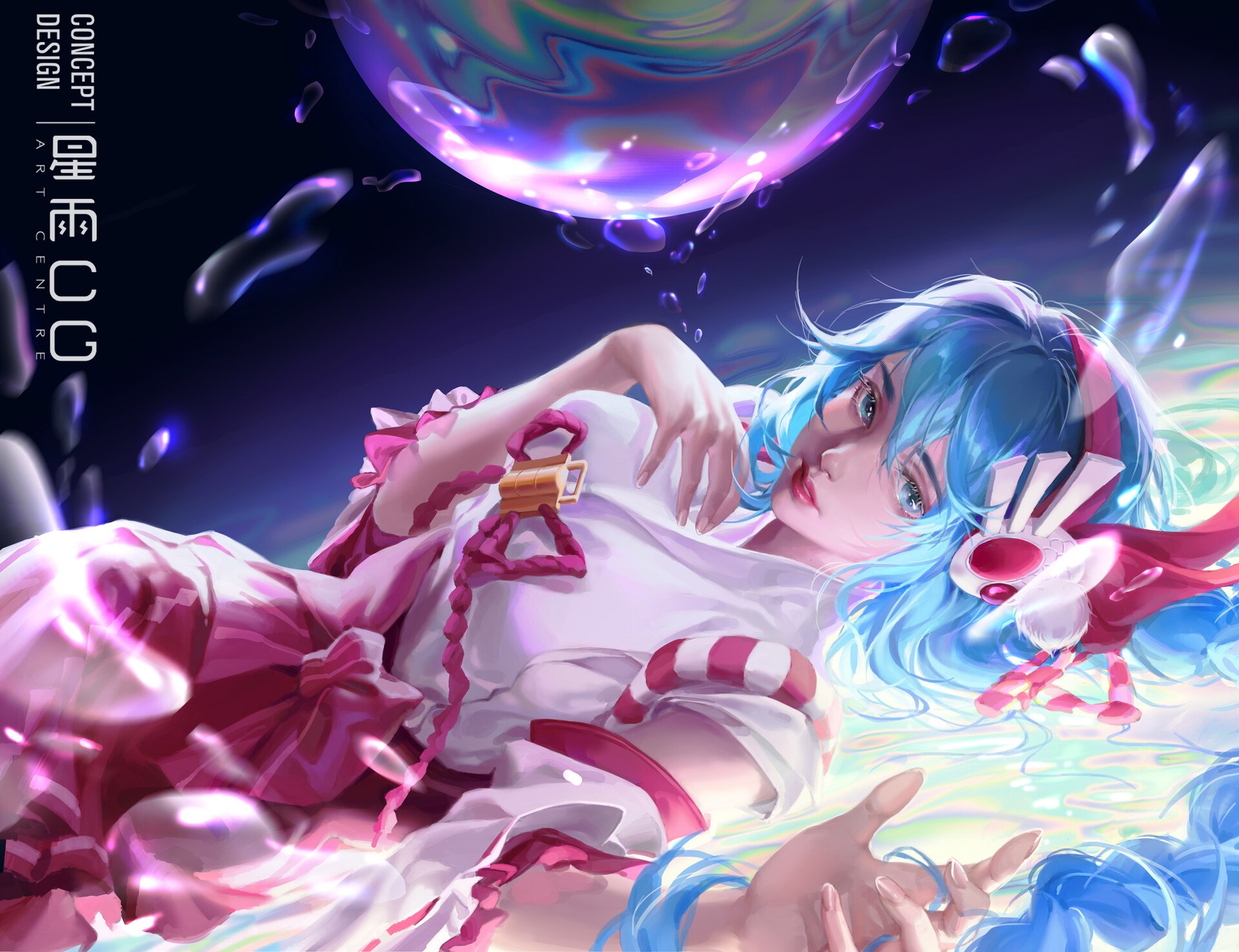 Fantasy art of a woman with blue hair HD Wallpaper