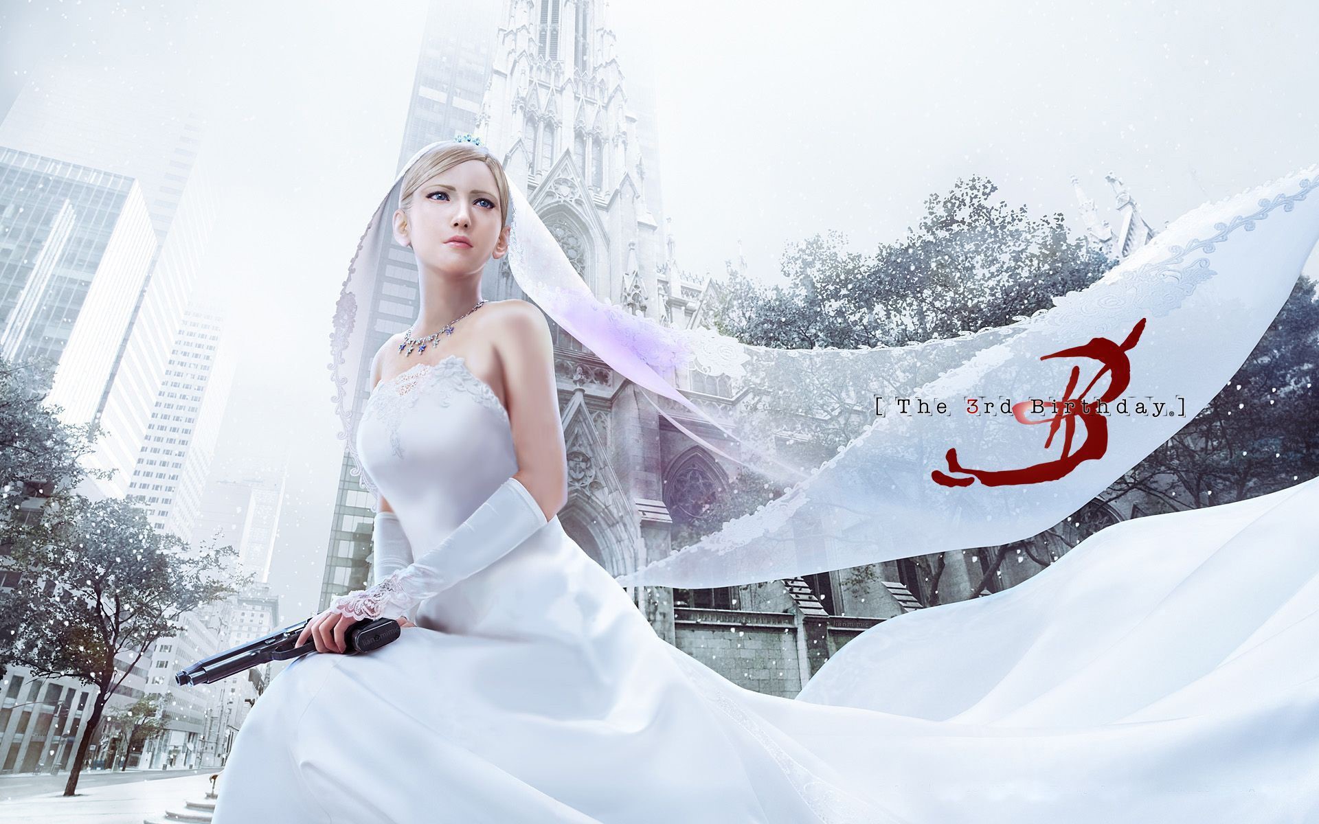 Aya Brea from The 3rd Birthday in a wedding dress with a gun HD Wallpaper