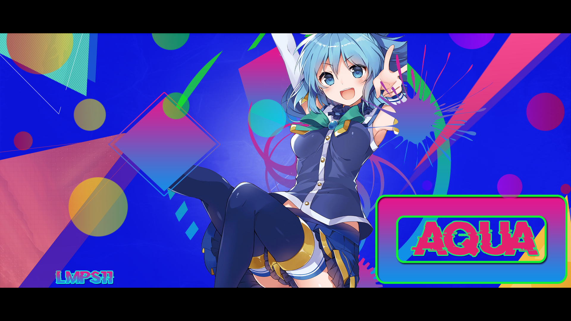 Aqua from Kono Subarashii Sekai ni Shukufuku wo! with "AQUA" text HD Wallpaper