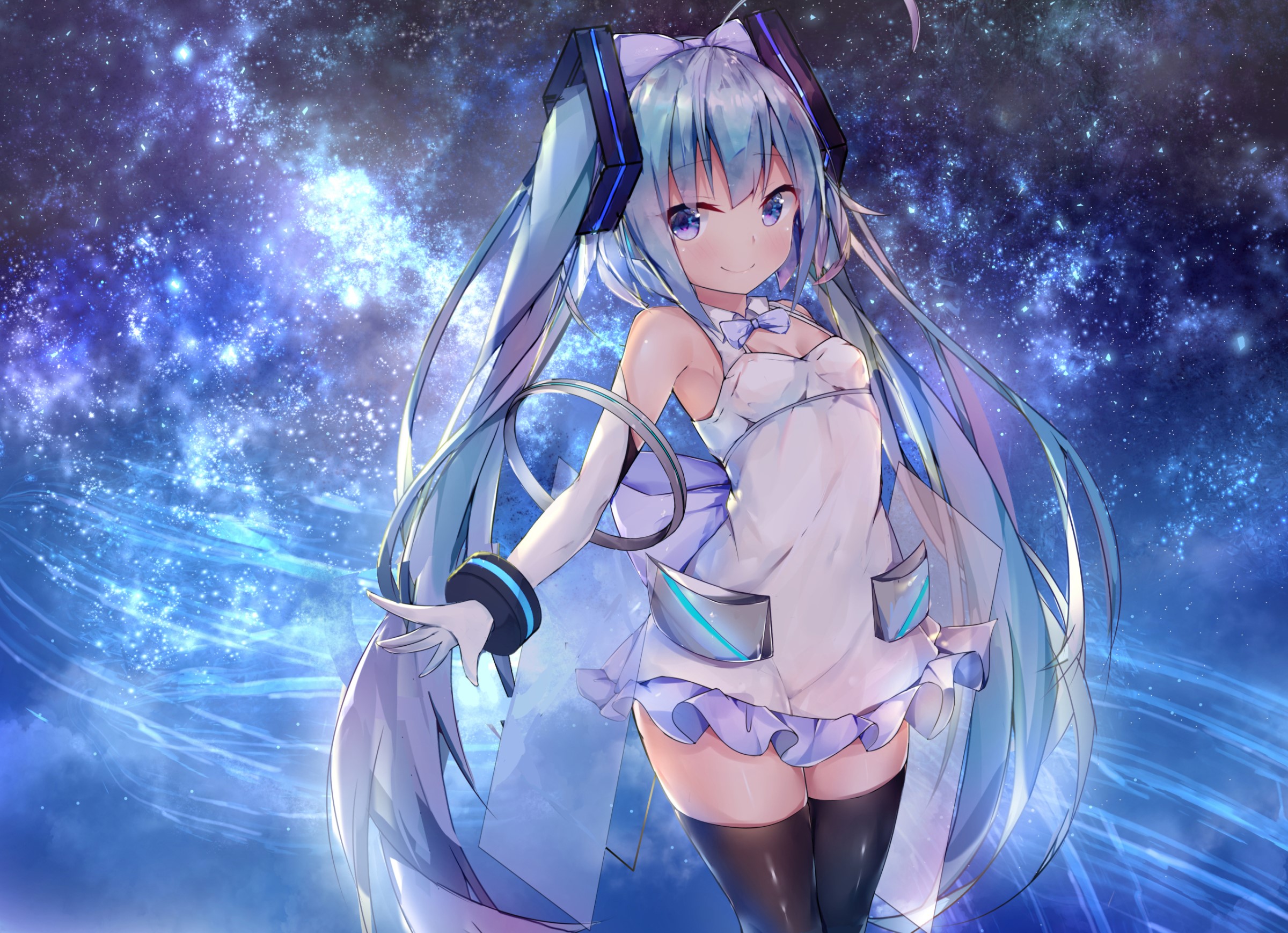 Hatsune Miku from Vocaloid in a starry background HD Wallpaper