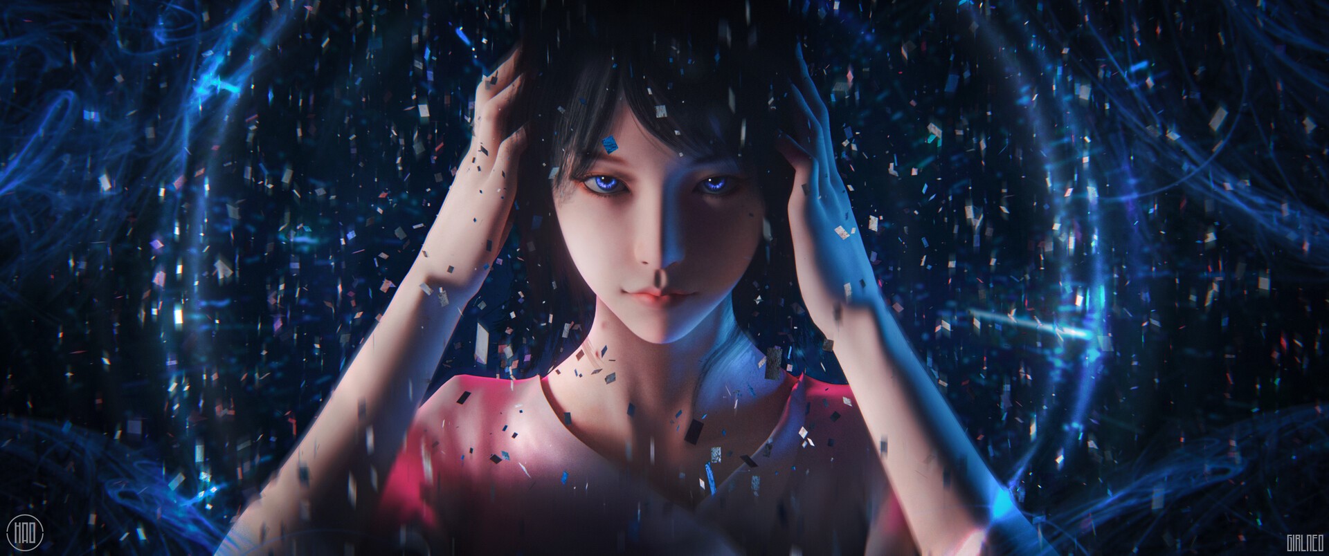 Fantasy girl with blue eyes and dark hair HD Wallpaper