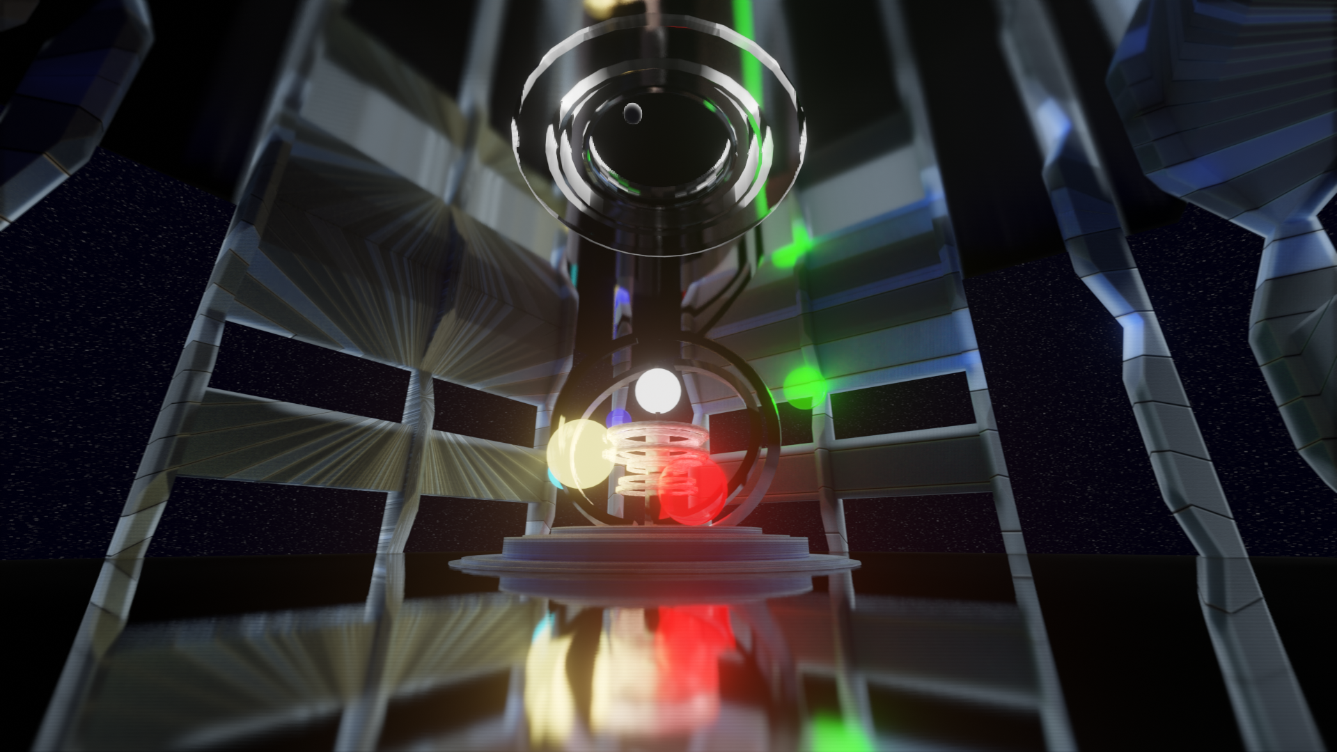 Abstract 3D render of a futuristic device with glowing orbs HD Wallpaper
