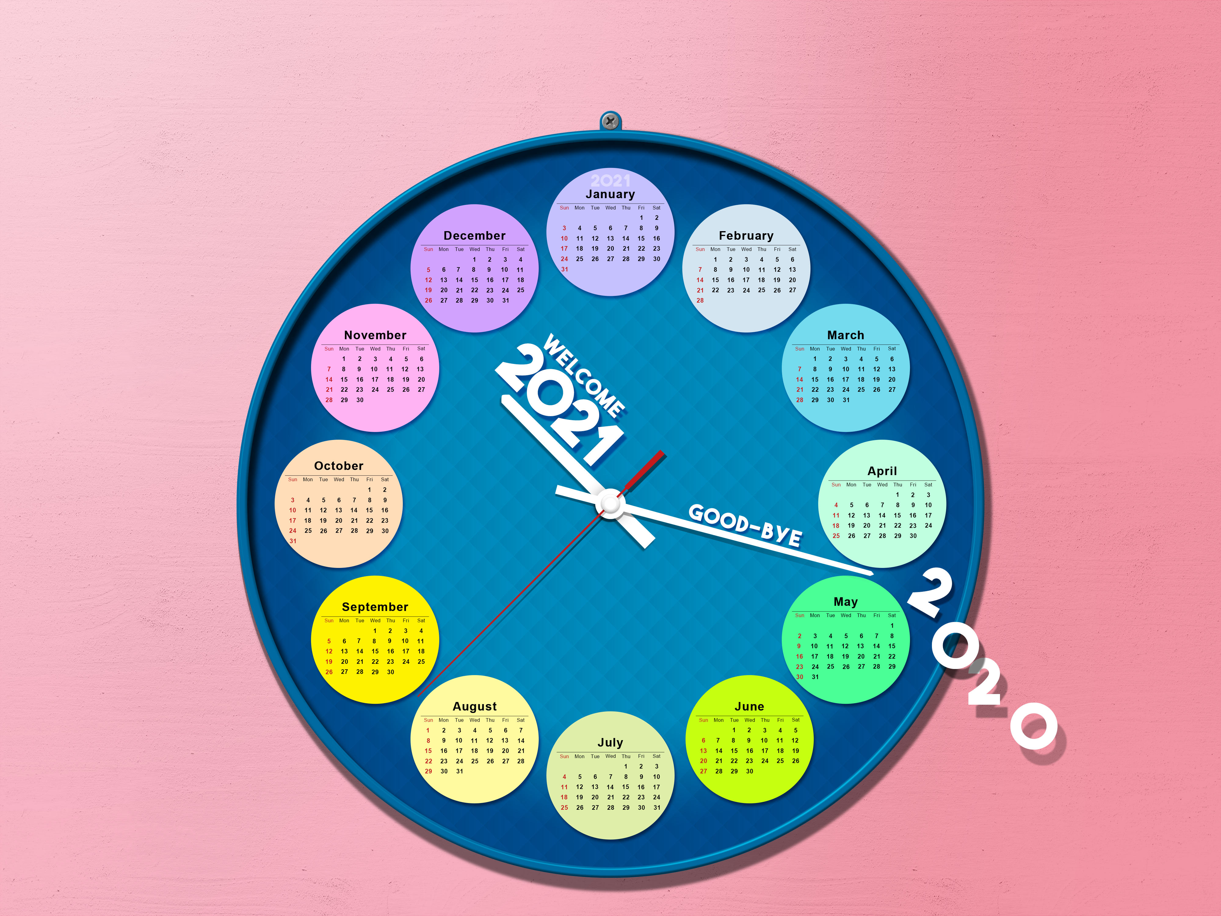 Clock with 2021 calendars and 2020 HD Wallpaper
