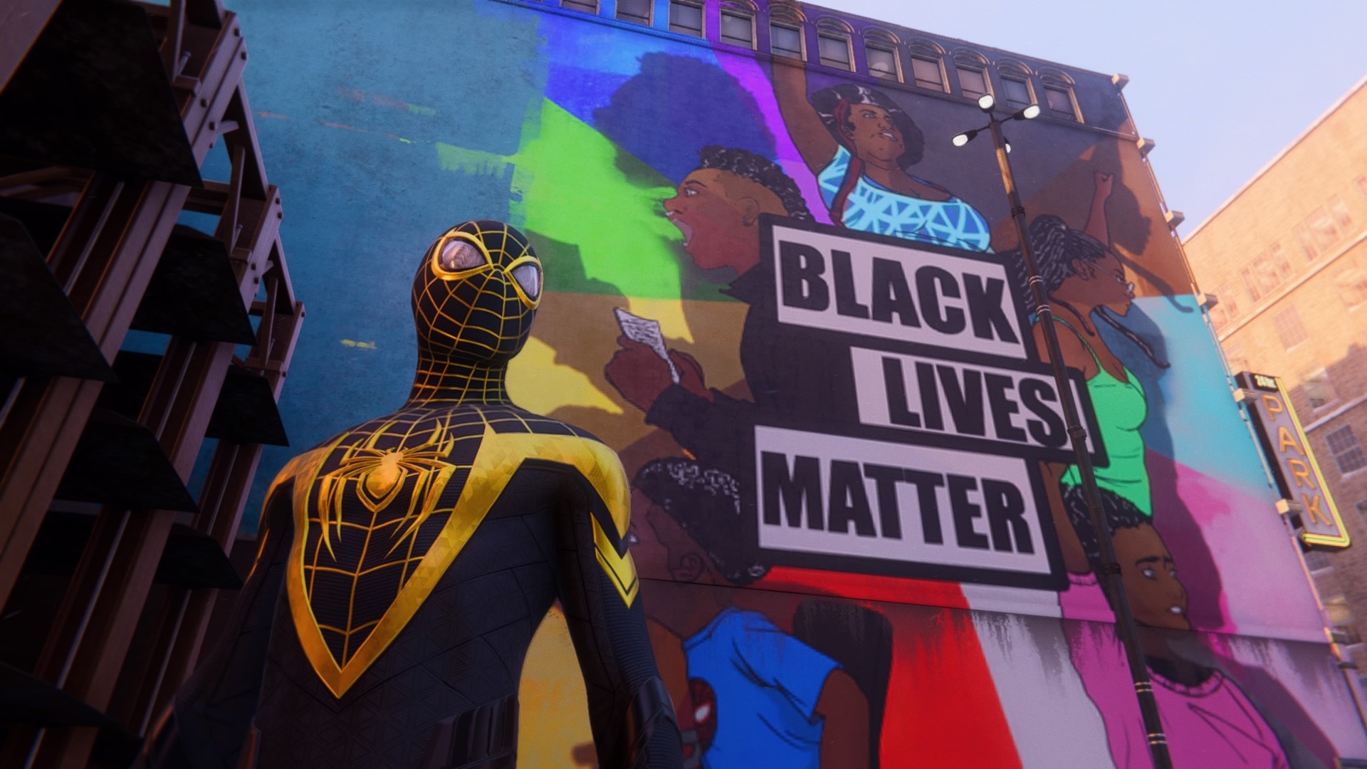 Spider-Man in front of Black Lives Matter mural HD Wallpaper