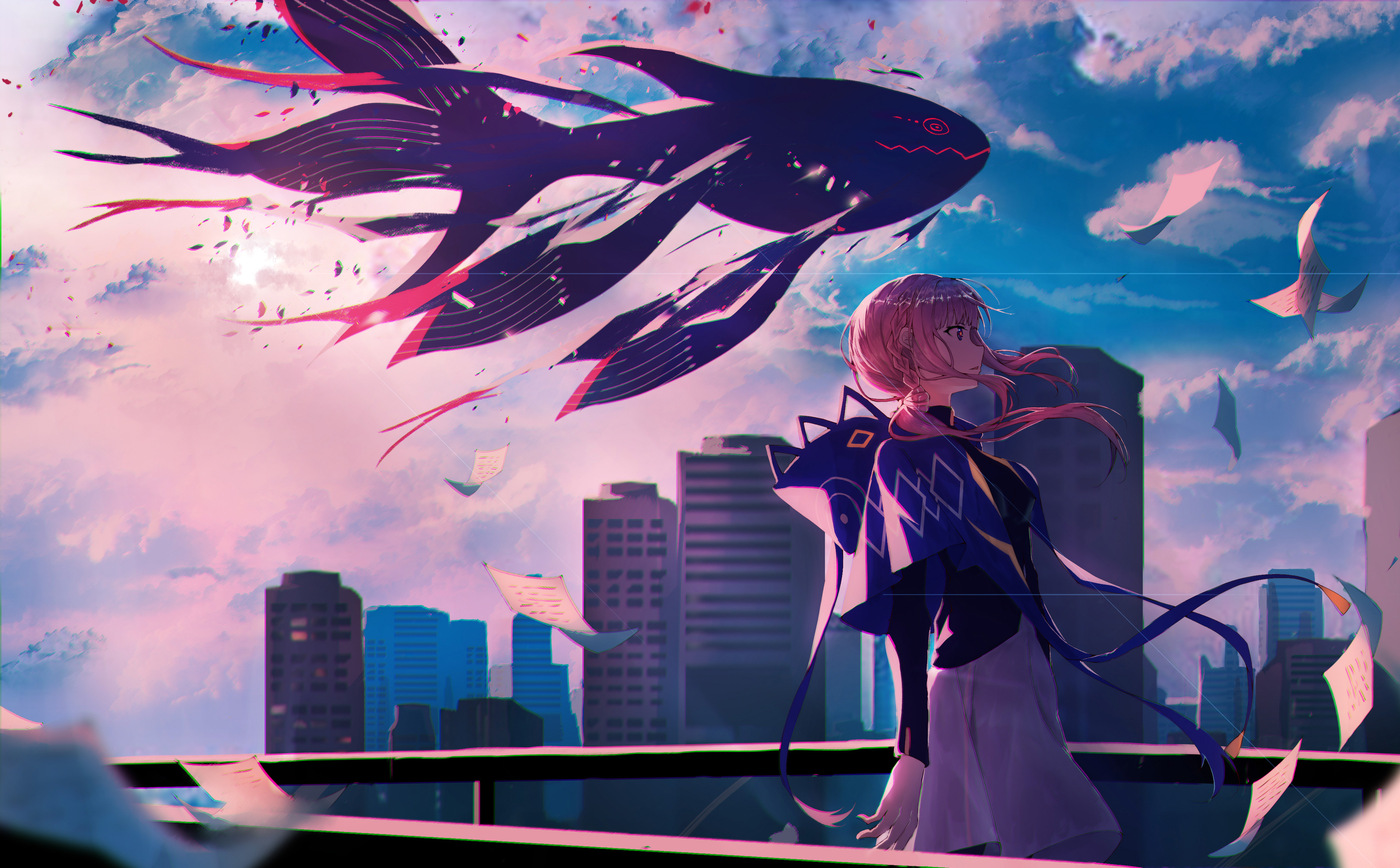 Kaf (Virtual Youtuber) and the Sky Whale HD Wallpaper