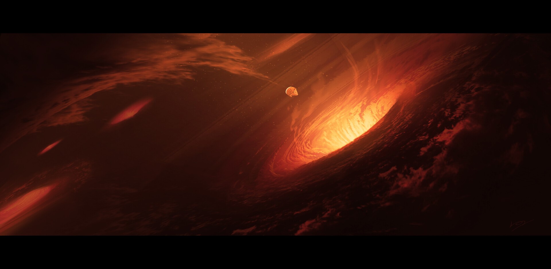 Millennium Falcon near a black hole HD Wallpaper