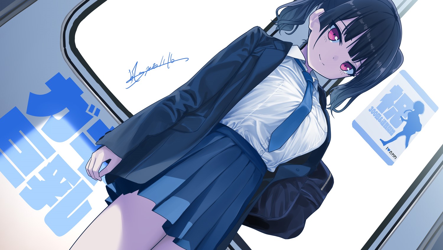 Anime girl with twintails in school uniform on a train HD Wallpaper