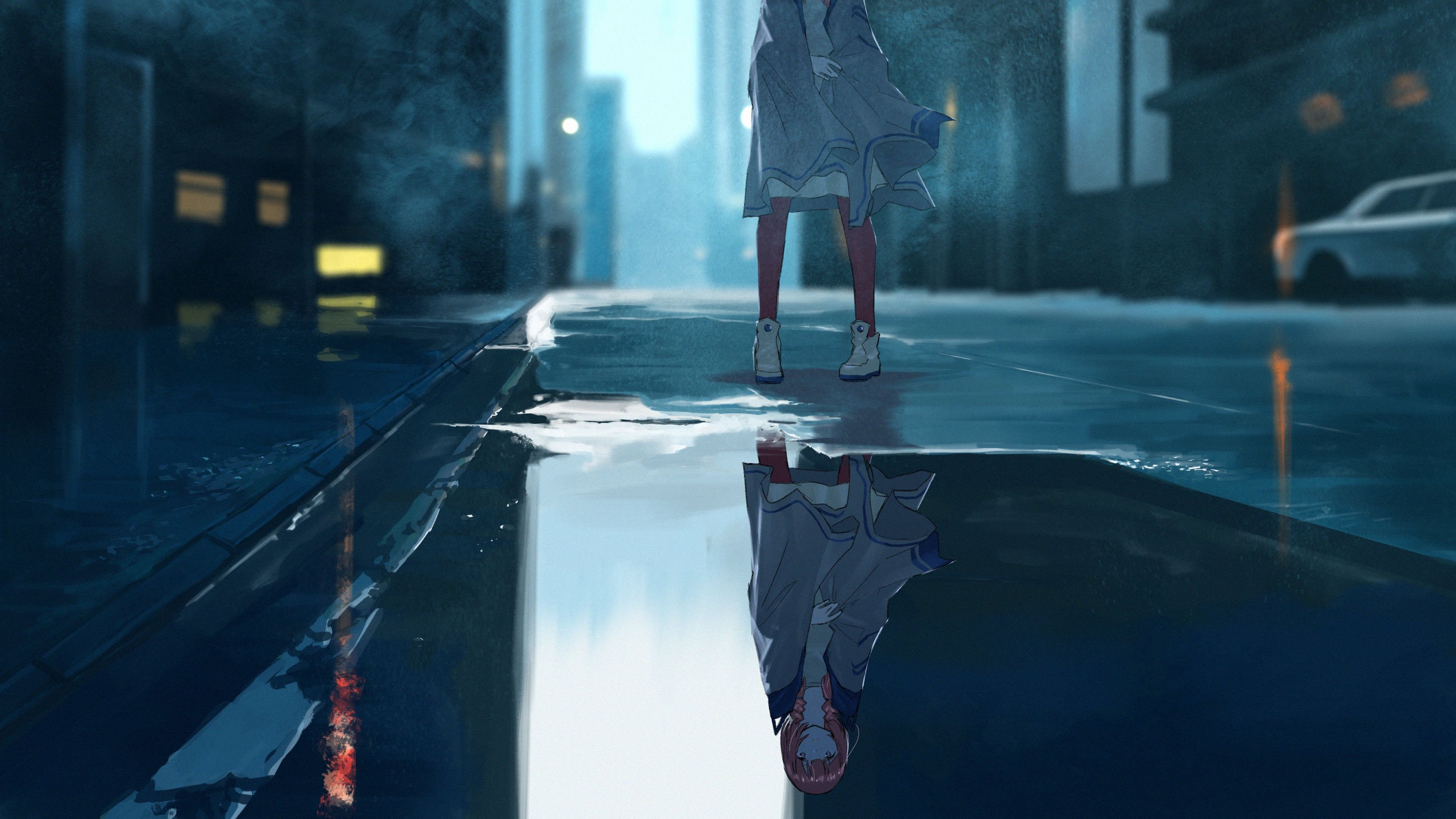 Kaf (Virtual Youtuber) in Rainy City HD Wallpaper